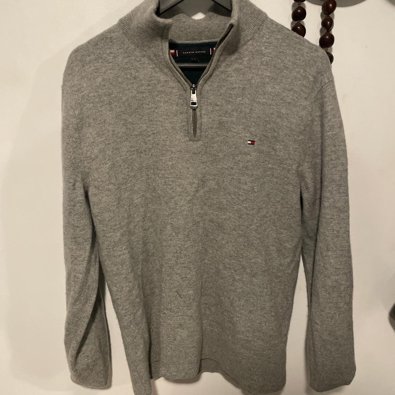 Grey Tommy Hilfiger Quarter-Zip Perfect condition... - Depop