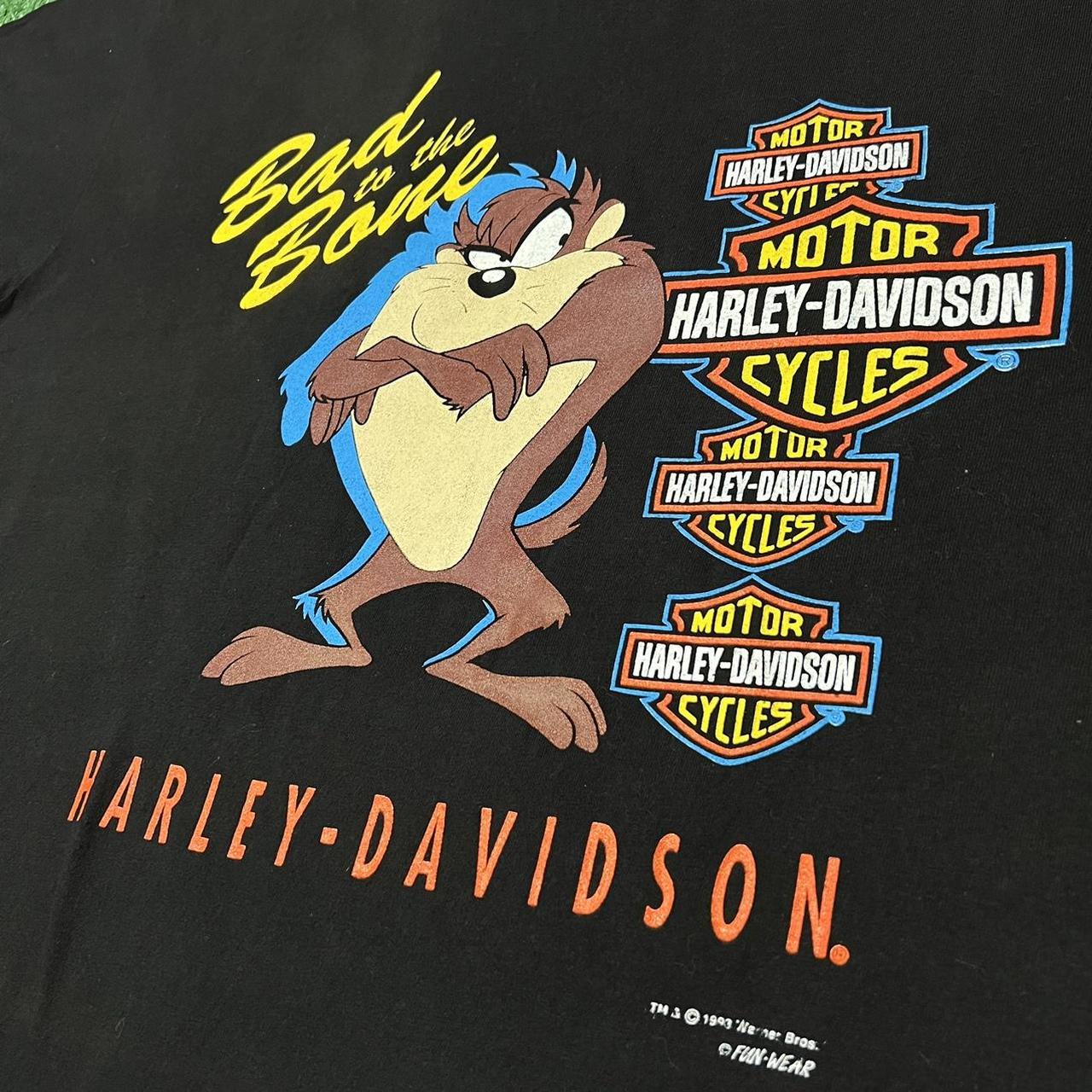 Harley-Davidson “BAD TO THE BONE” 両面プリント ブタ Tシャツ
