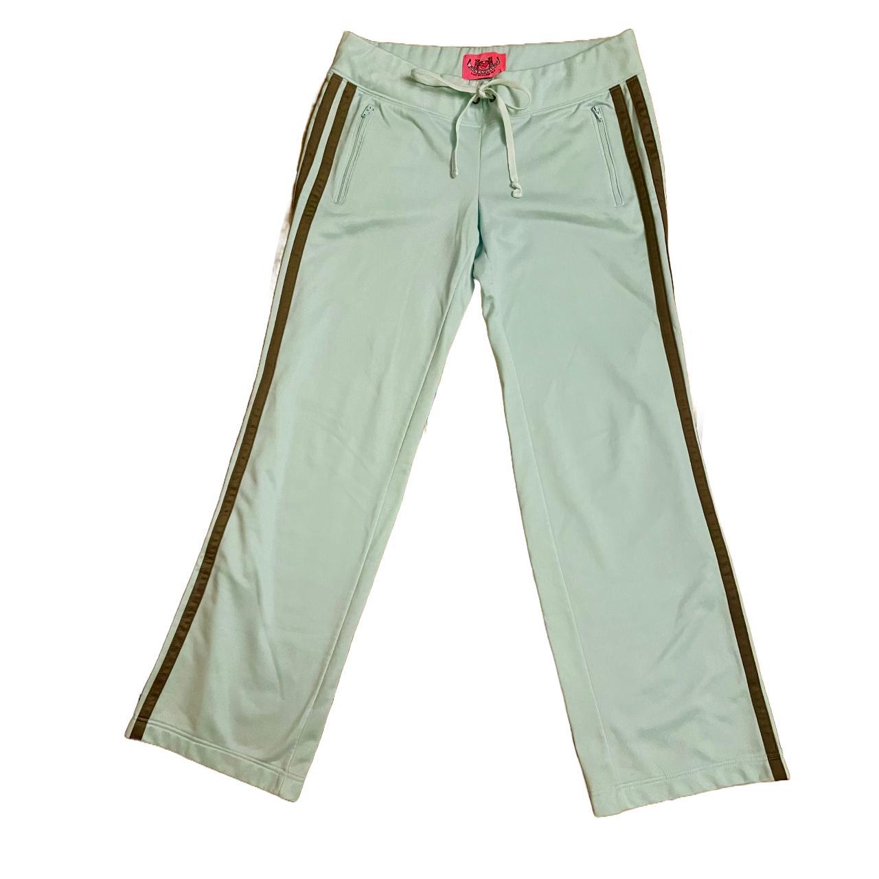 Vintage Juicy Couture teal track pants with grey... Depop