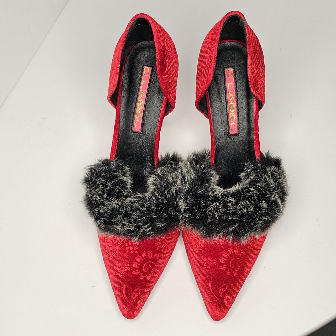 Red faux hot sale fur heels