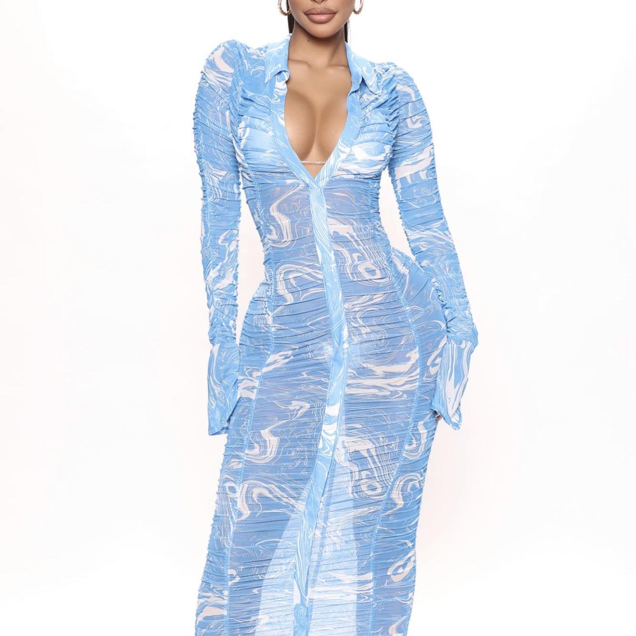 Fashion nova blue 2025 and white dress