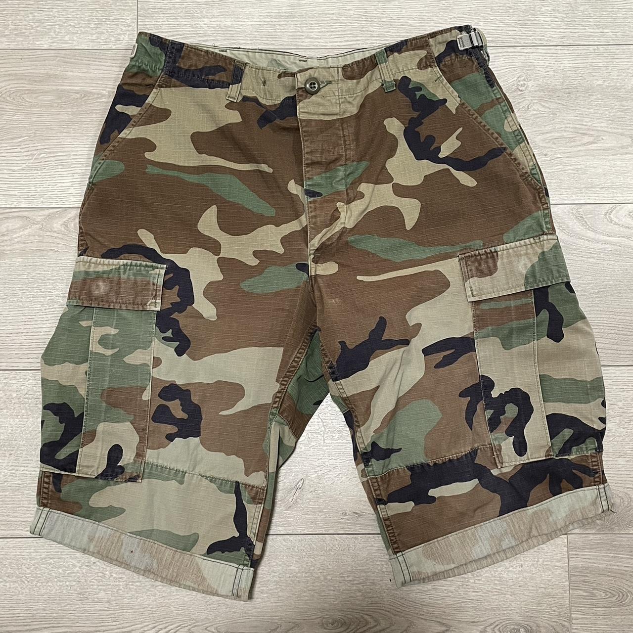 baggy military rework cut off shorts size 32 but... - Depop