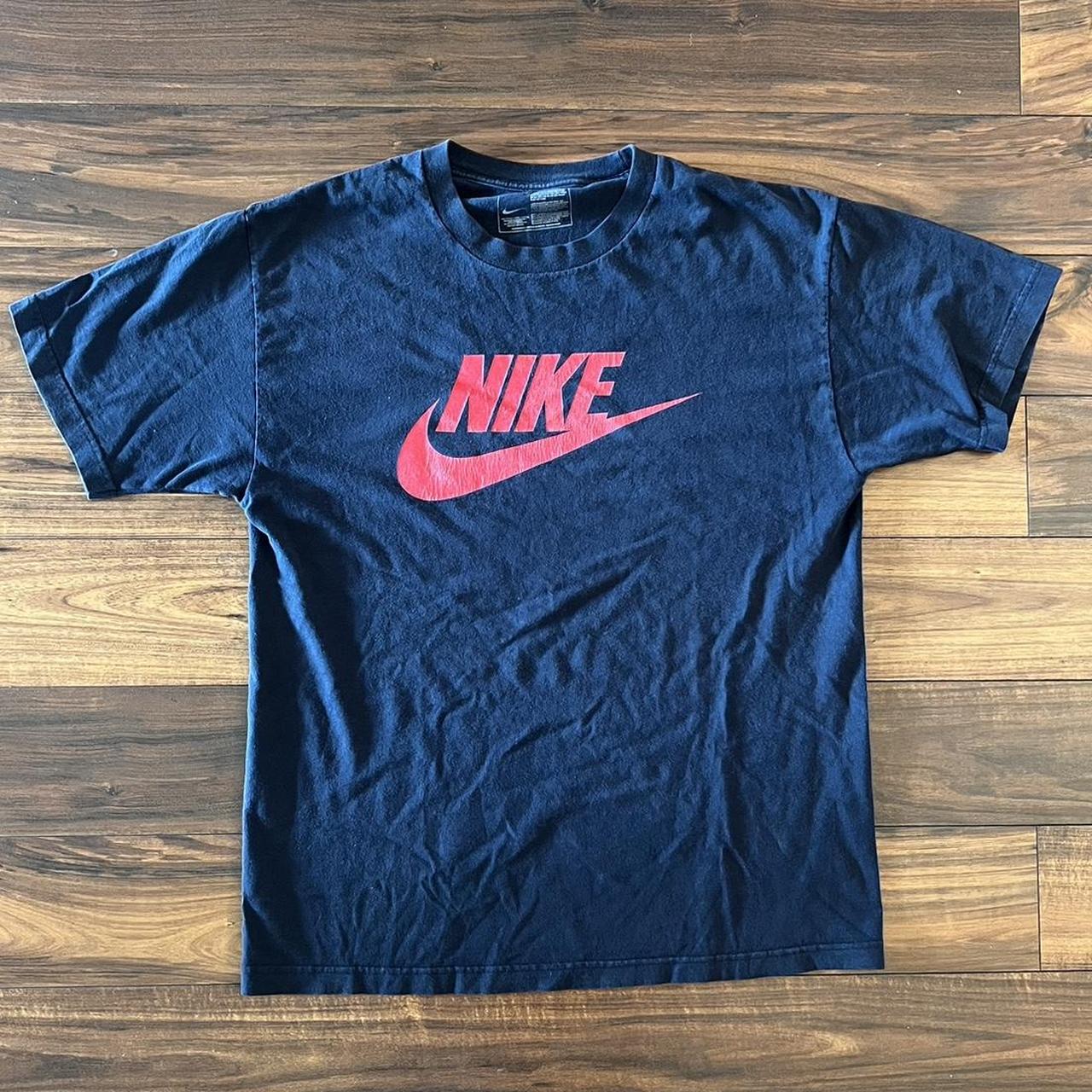 Vintage 2000s Y2K Navy and Red Faded Nike Spell Out... - Depop