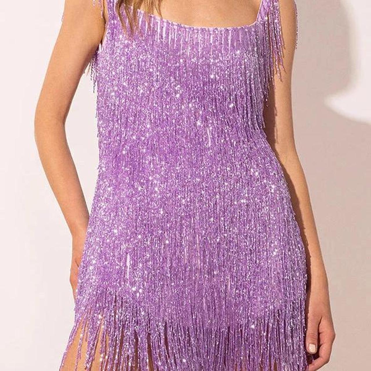 purple sparkly fringe dress originally 48 size... Depop