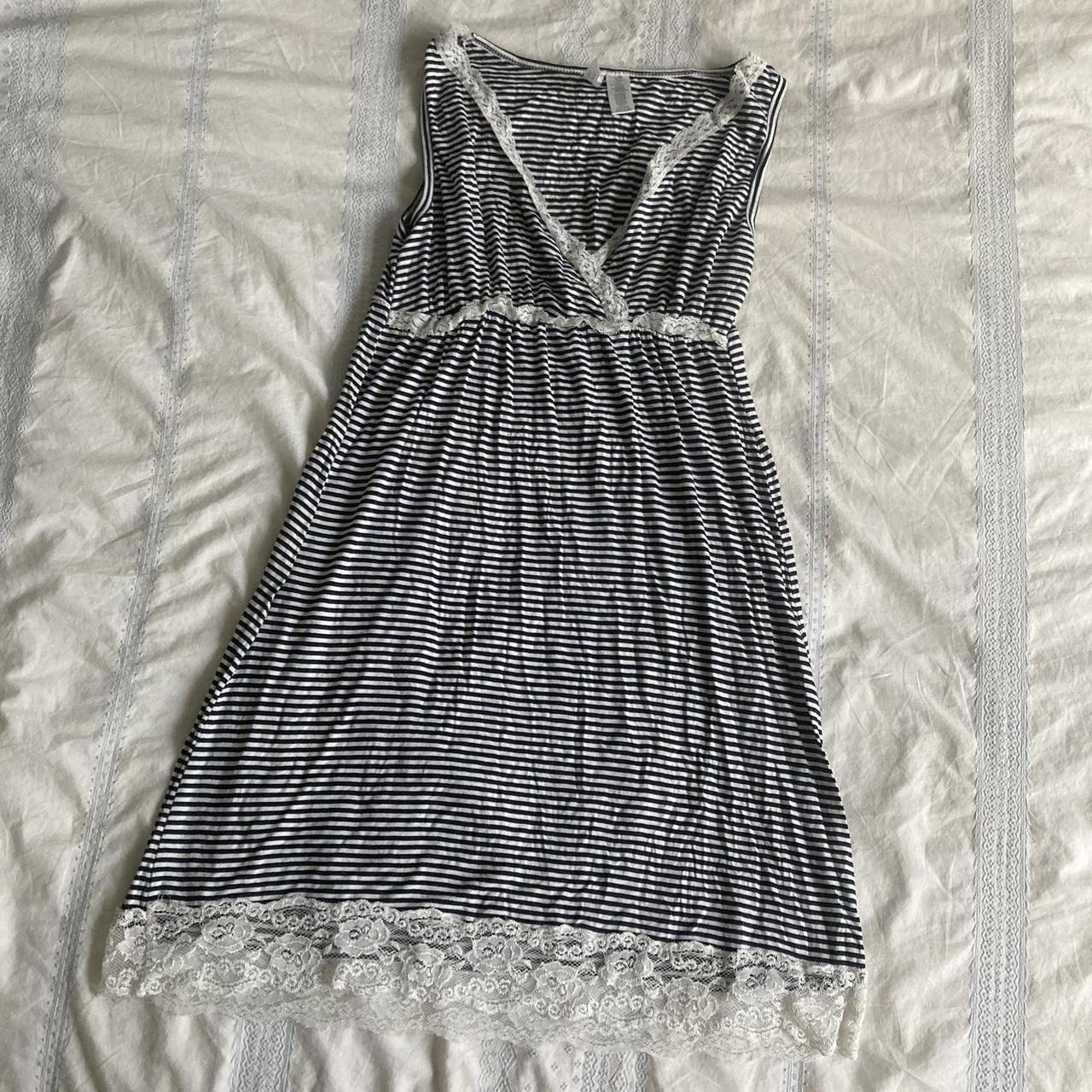 Black and white striped lace nightgown, size small.... - Depop