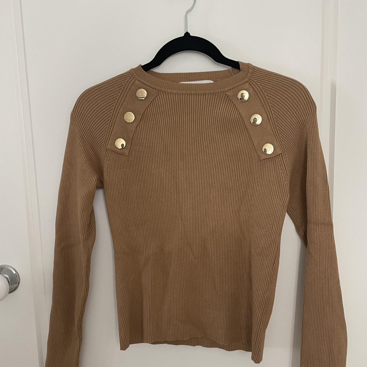 Zara Brown long sleeve jumper with gold buttons Depop