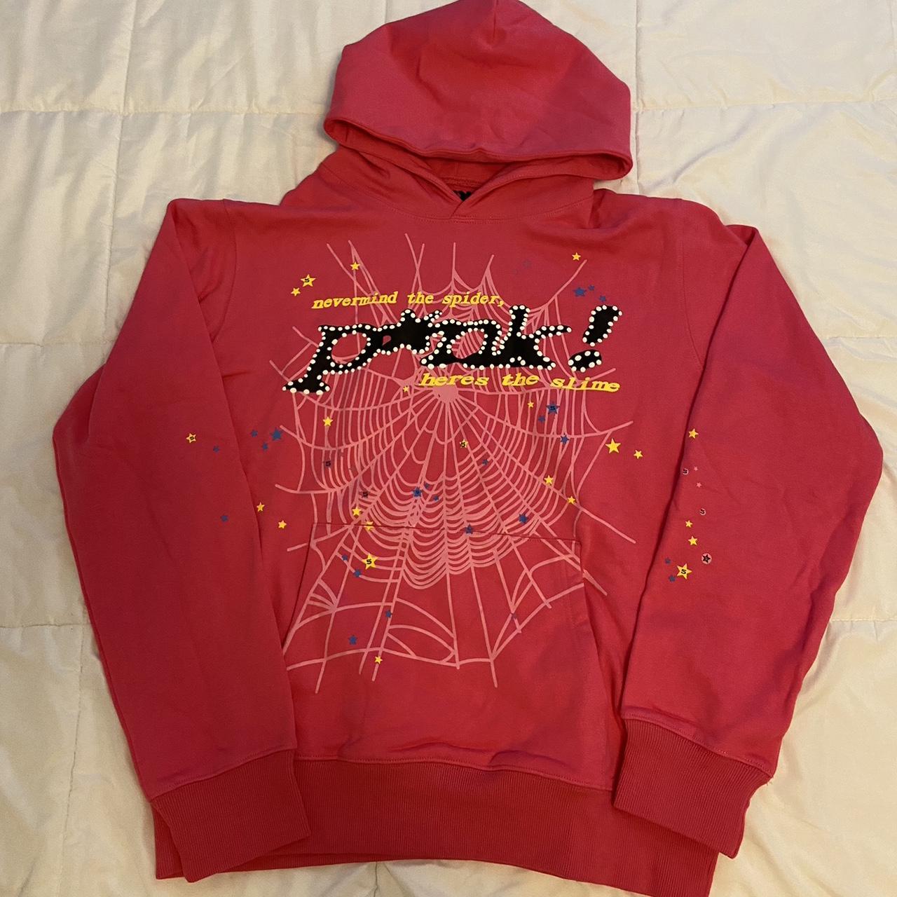 Pink Sp5der Hoodie (SIZE M) WORN ONCE No bag - Depop