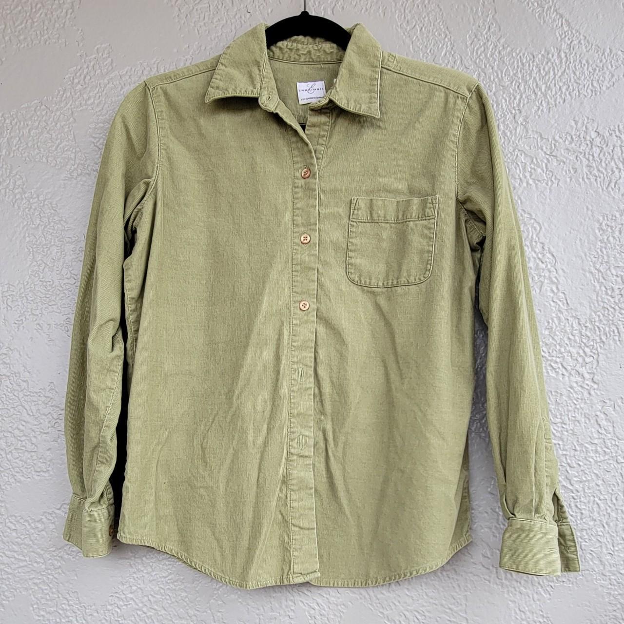 sage green microcordorouy button up - Depop