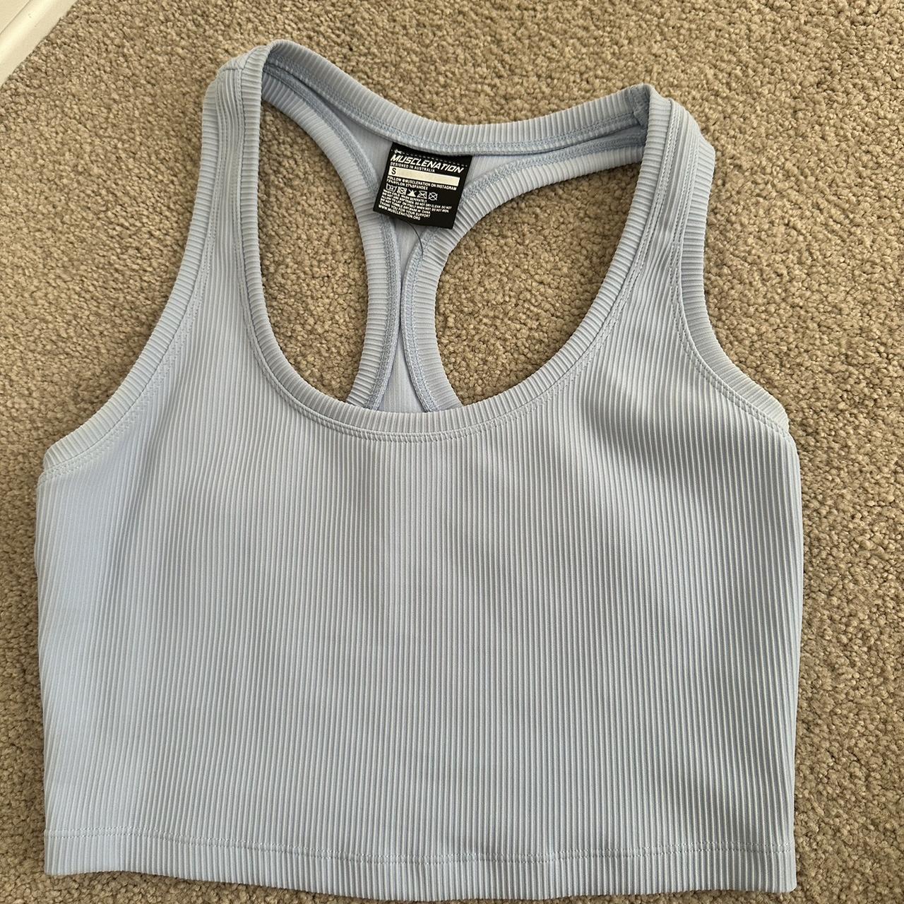 Muscle Republic Baby Blue Crop Tank. Size small. In... Depop