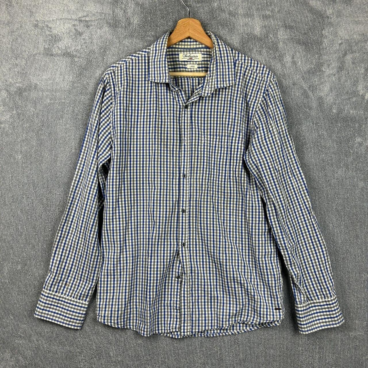 Vintage Industrie Shirt Mens L Large Blue Gingham... - Depop