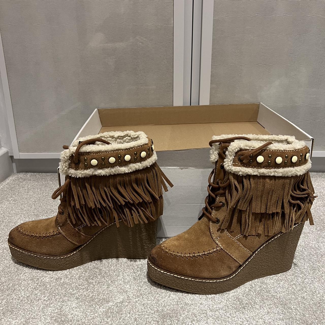 Sam Edelman brown suede ankle boots with tassels in