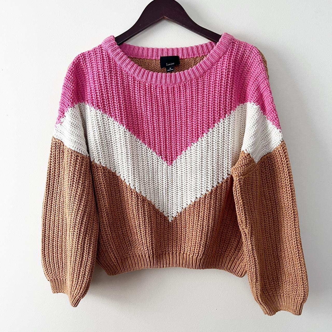 Lumière Cropped Chunky Knit Cable Knit Color Block... - Depop