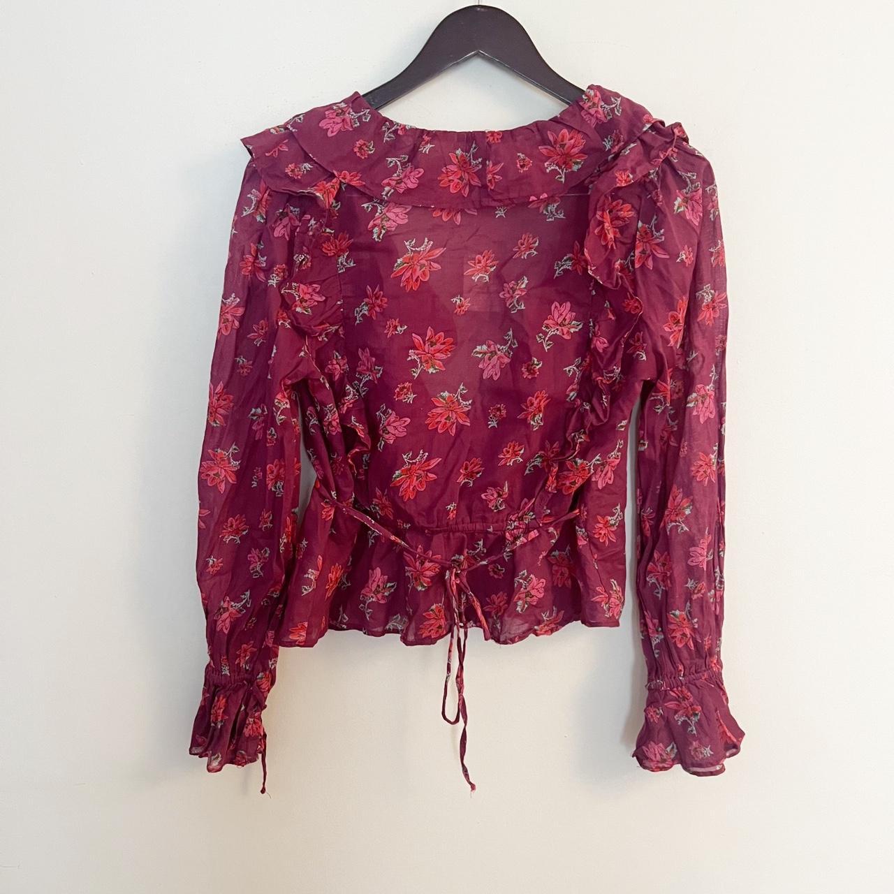 Free People Amanda Sultry Burgundy shops Ruffle Floral Print Long Sleeve Wrap Top XS