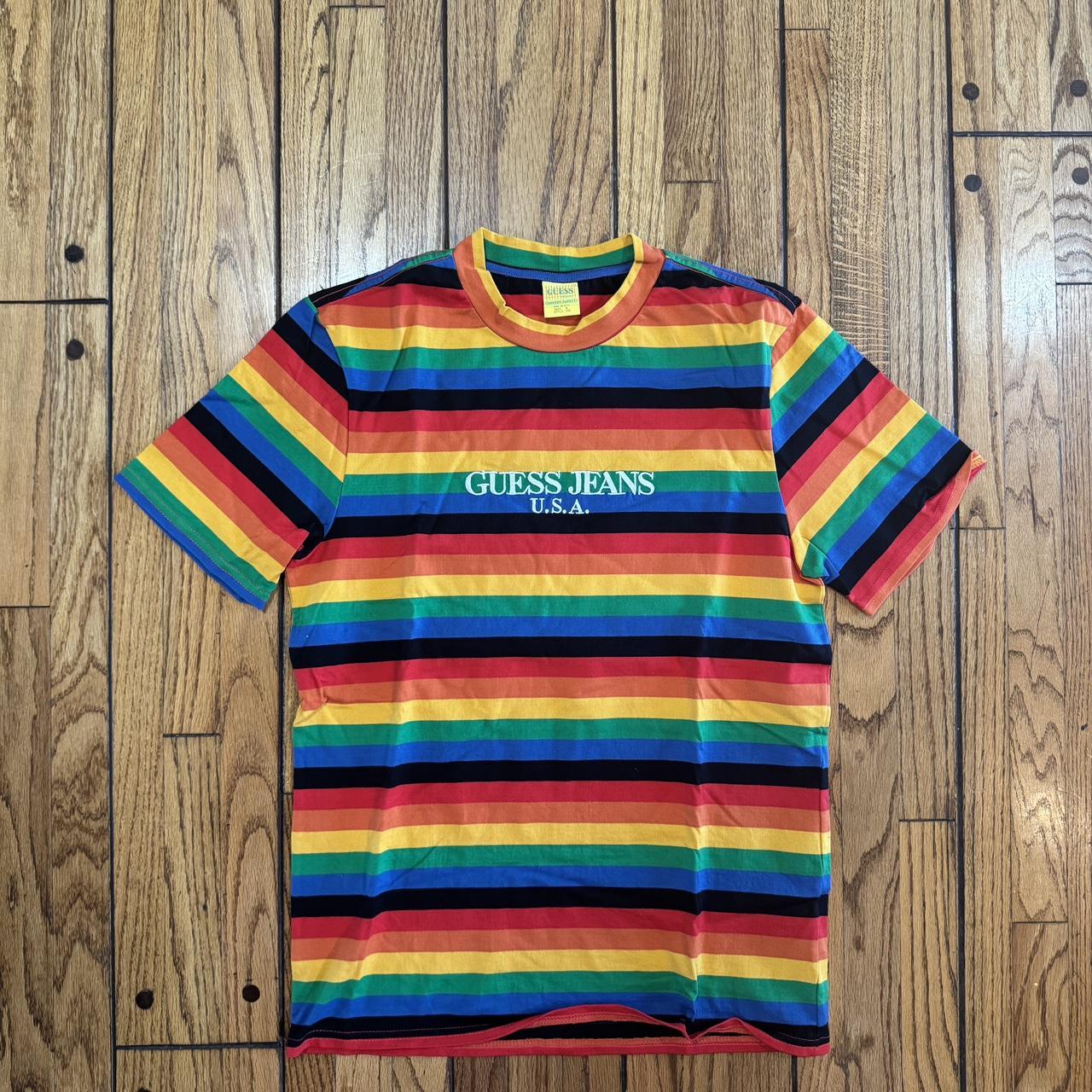 Guess rainbow striped shirt hotsell