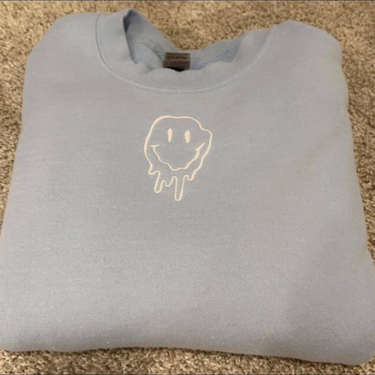 Baby blue embroidered crew neck sweatshirt Depop