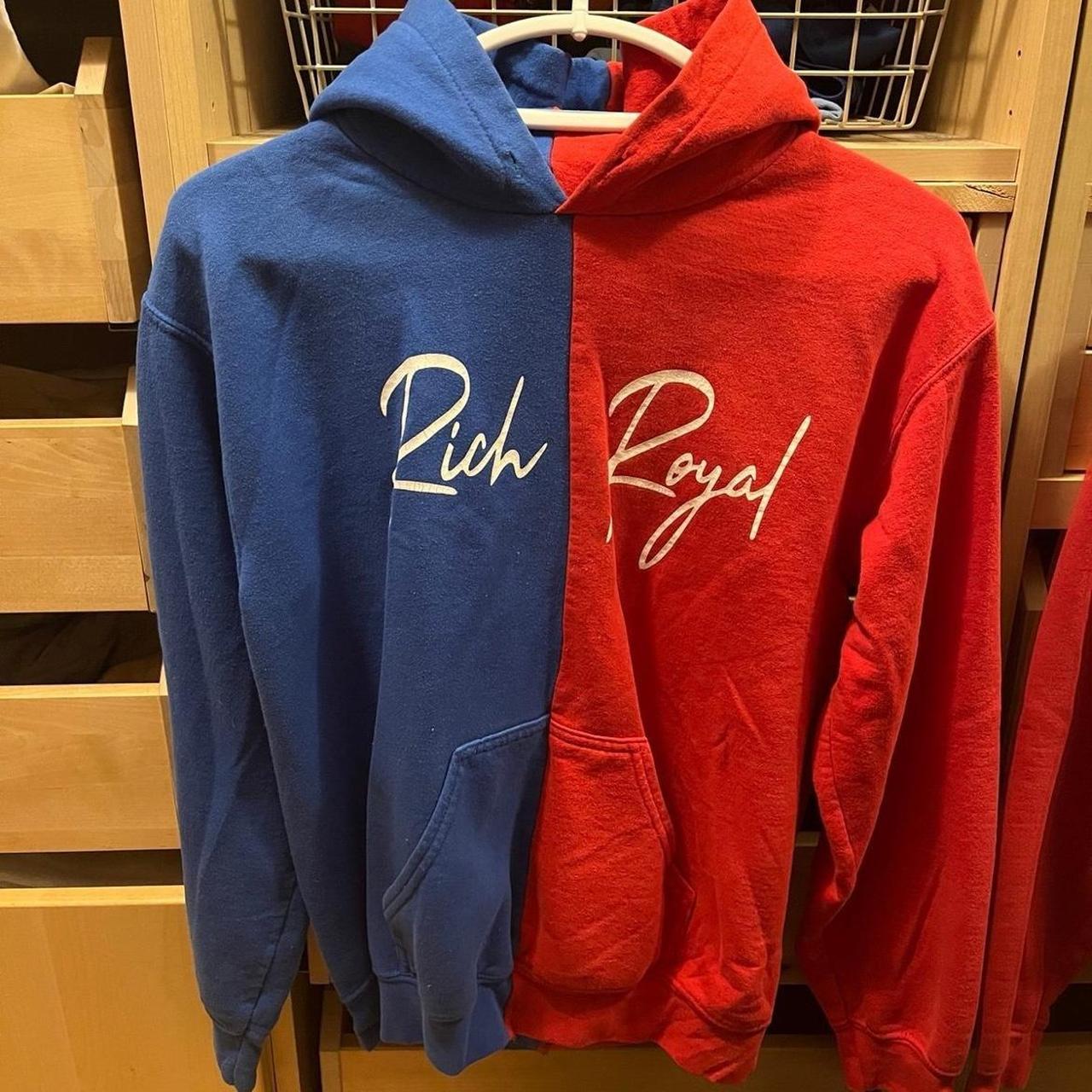 Rich royal blue and red hoodie sale