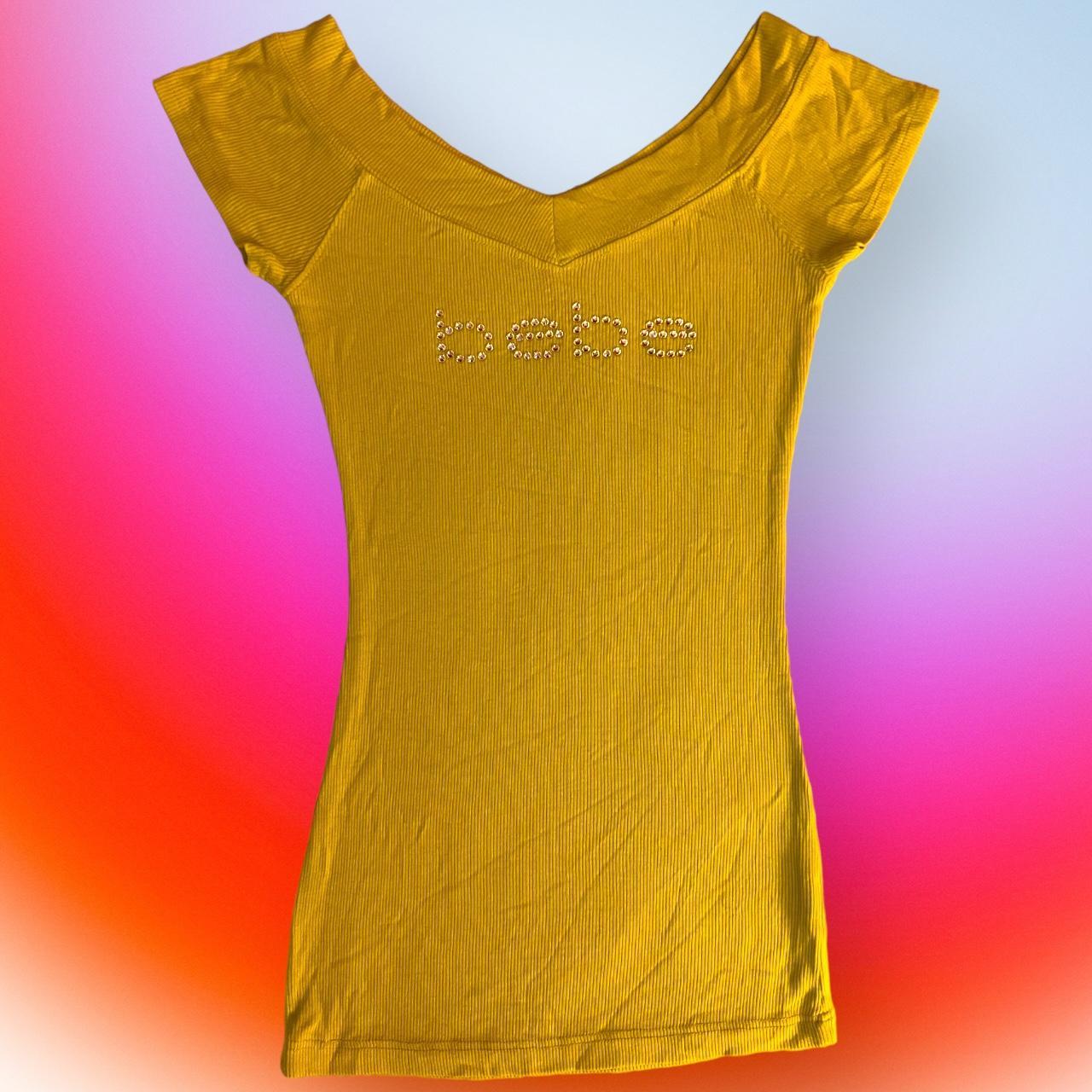 ◆2000Archives◆ DESIRE BABY TEE LEMON 2A25D2TS13YE Vintage Lime Green 'bebe' fitted stretchy v-neck | Depop