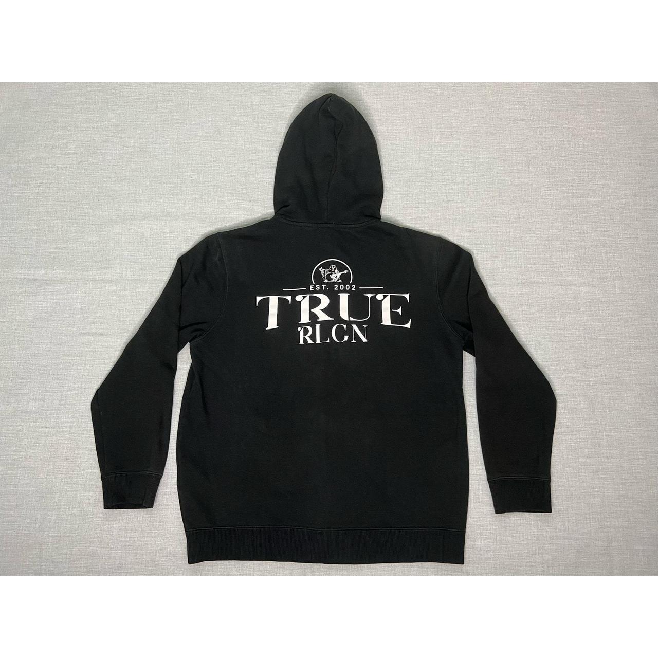 True Religion Black and White Full Zip Hoodie. Depop