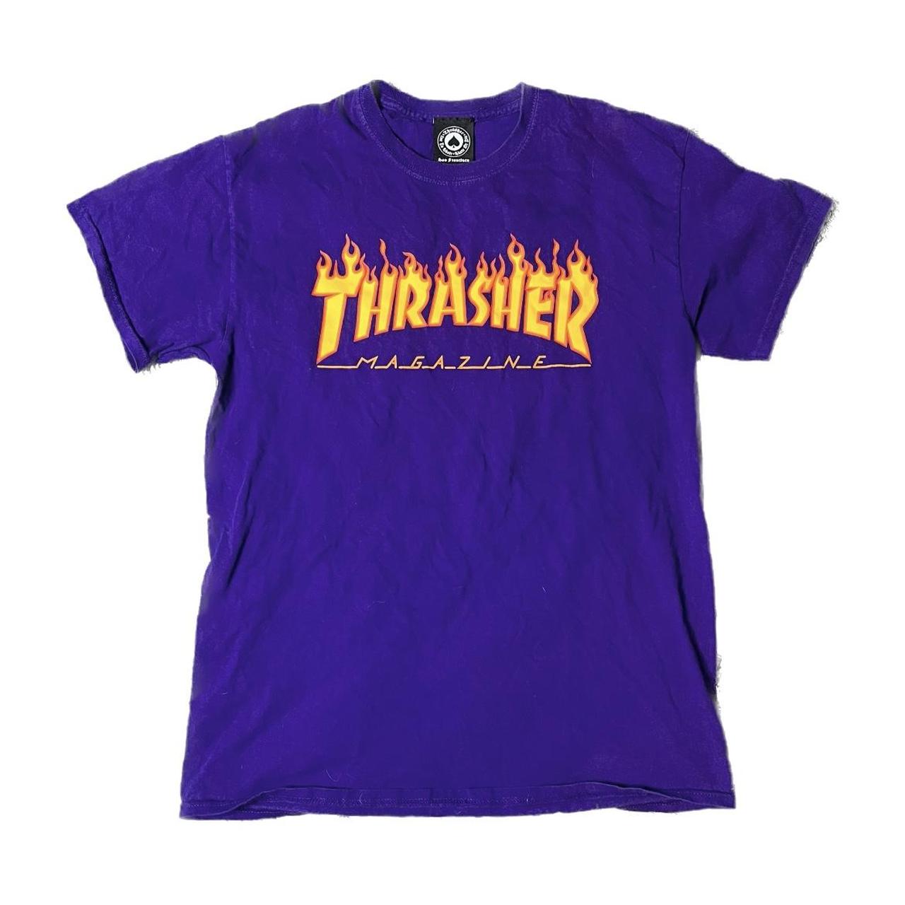 Thrasher purple shop t shirt