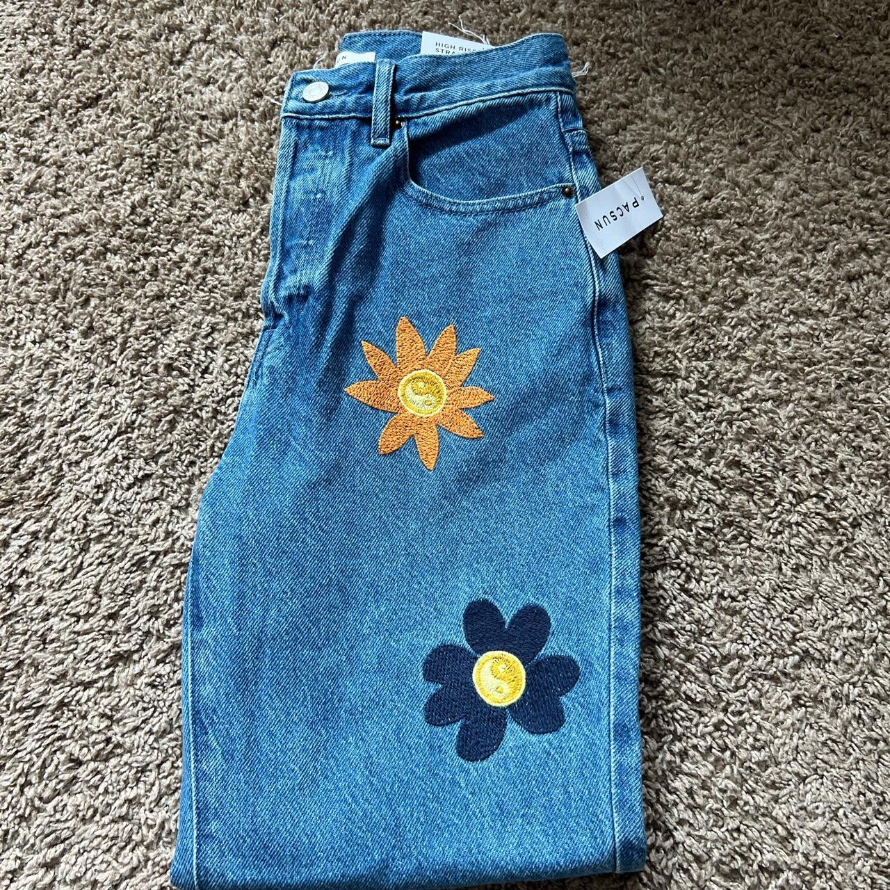 embroidered flower jeans from pacsun brand new with... Depop