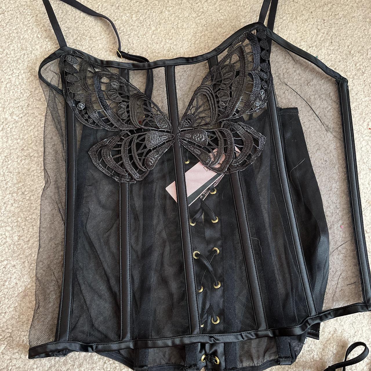 victoria's secret black butterfly corset size - Depop