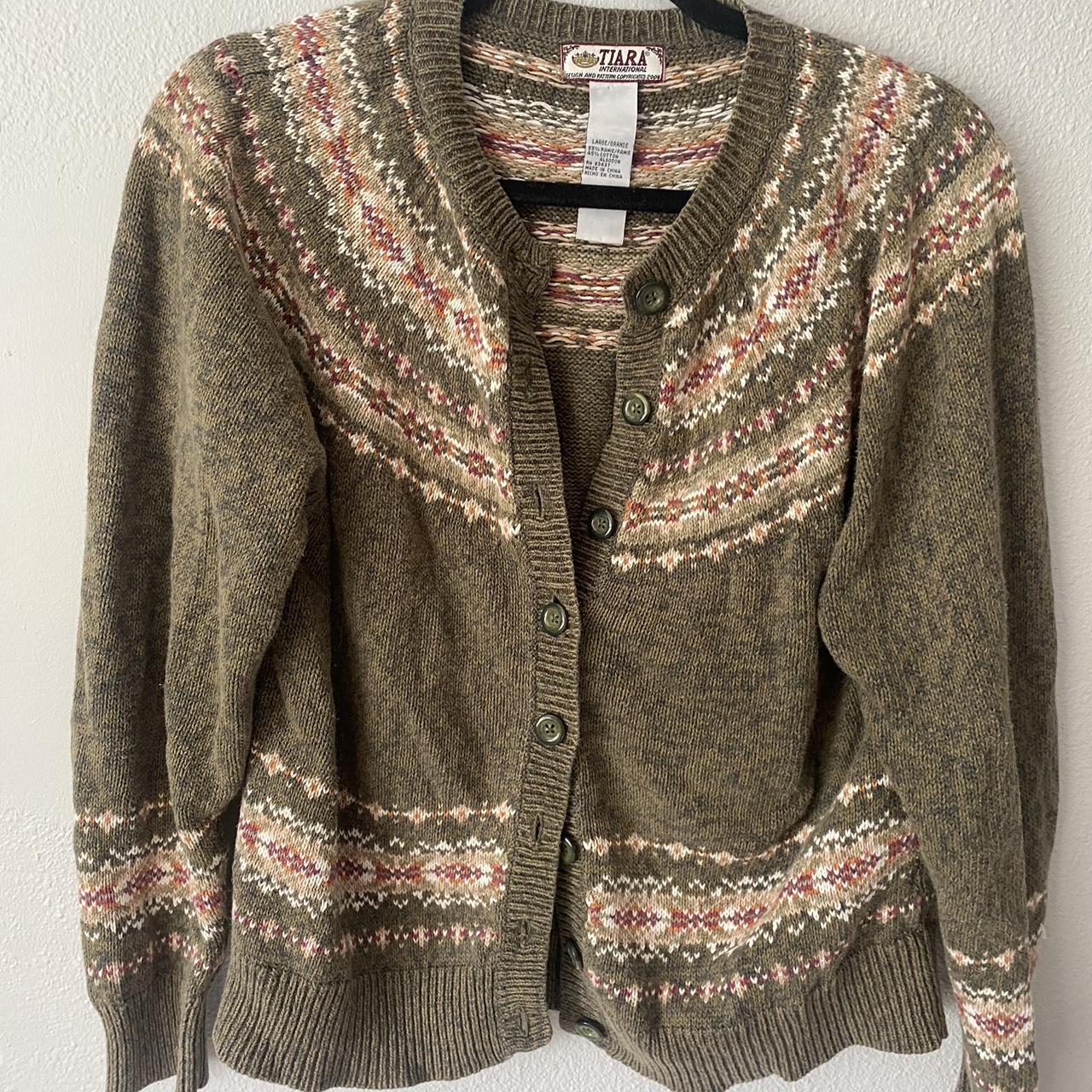 Tiara International Women's Khaki and Pink Cardigan Depop