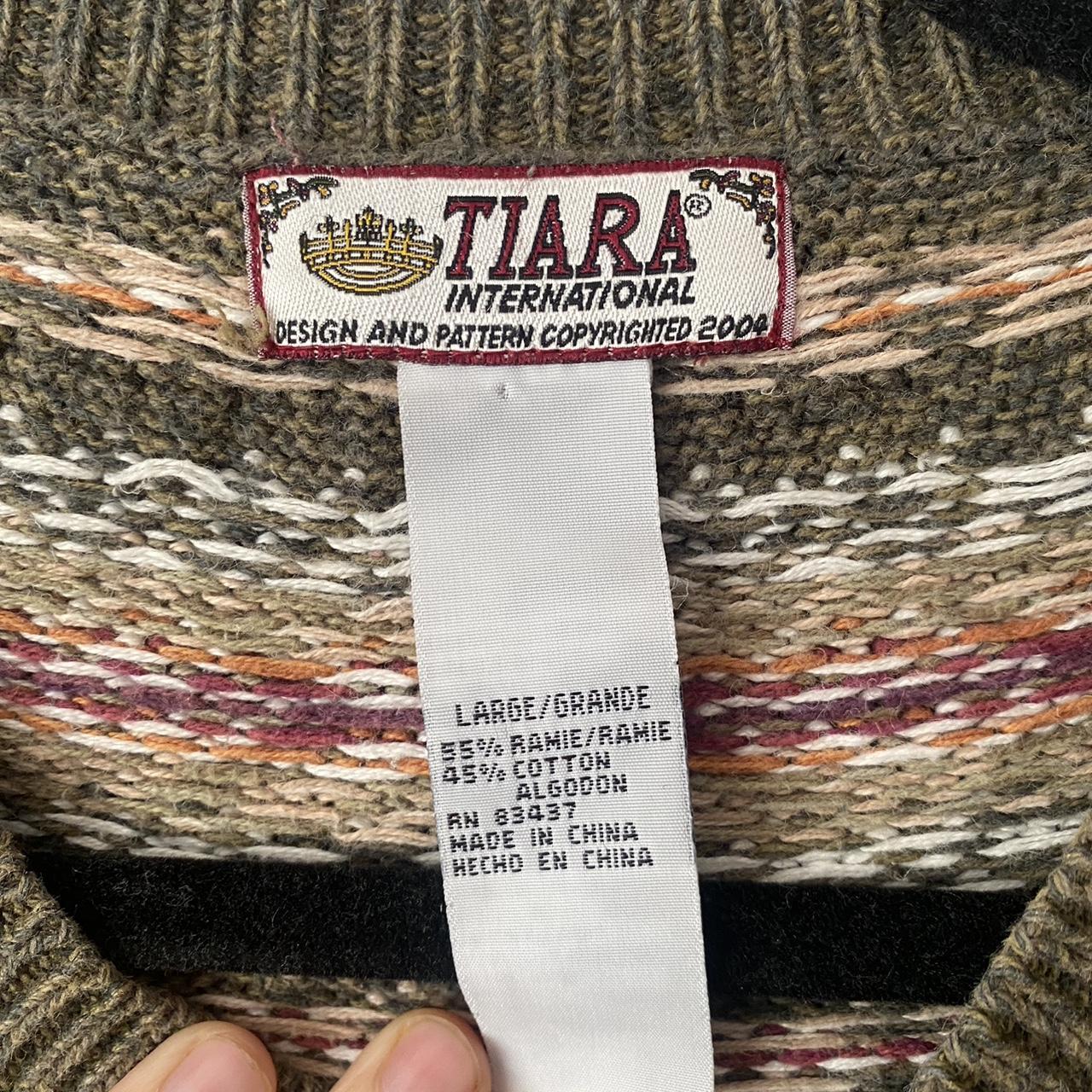 Tiara International Women's Khaki and Pink Cardigan Depop