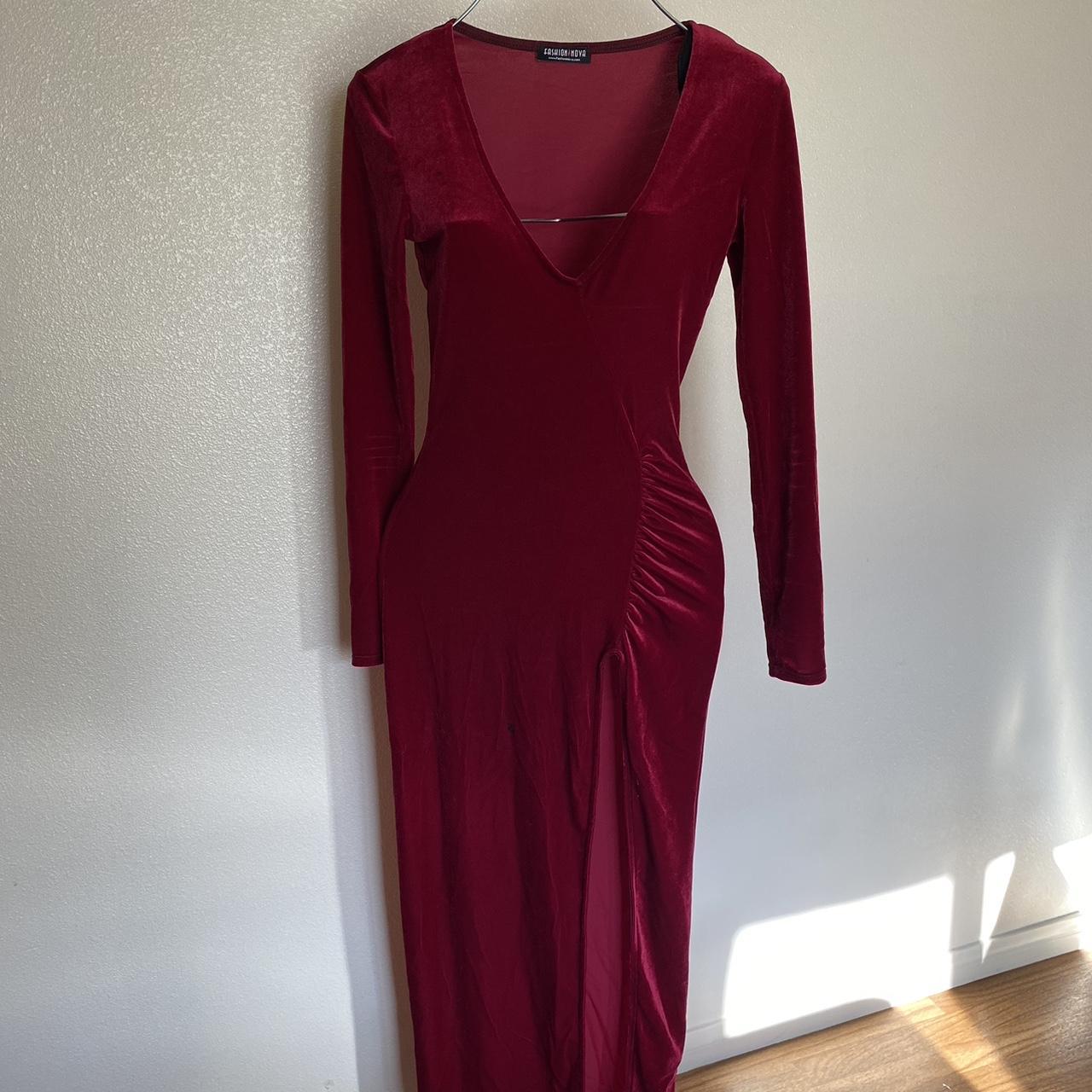 beautiful velour velvet maxi burgundy dress has a... - Depop