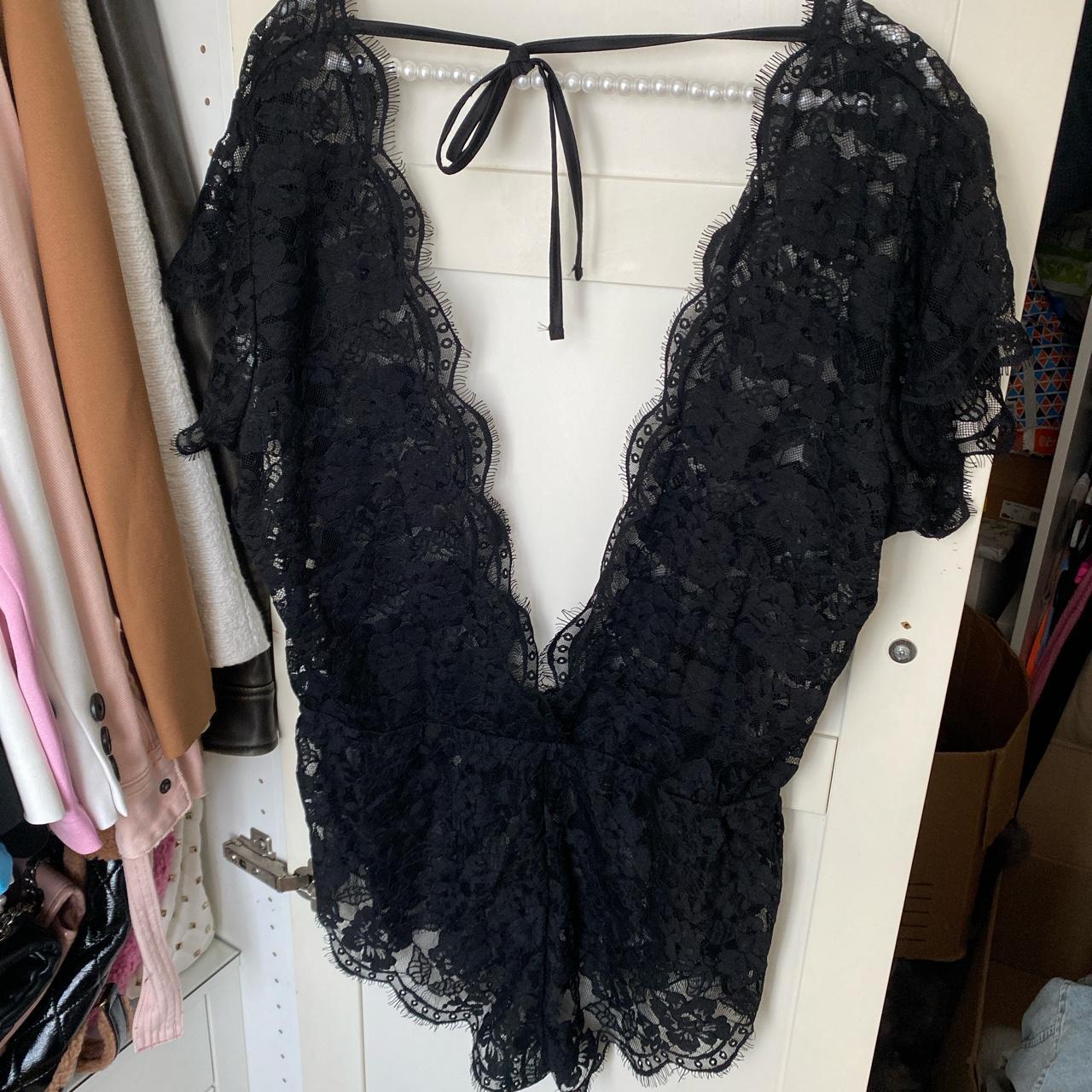 Ann Summers black lace deep plunge night playsuit... - Depop