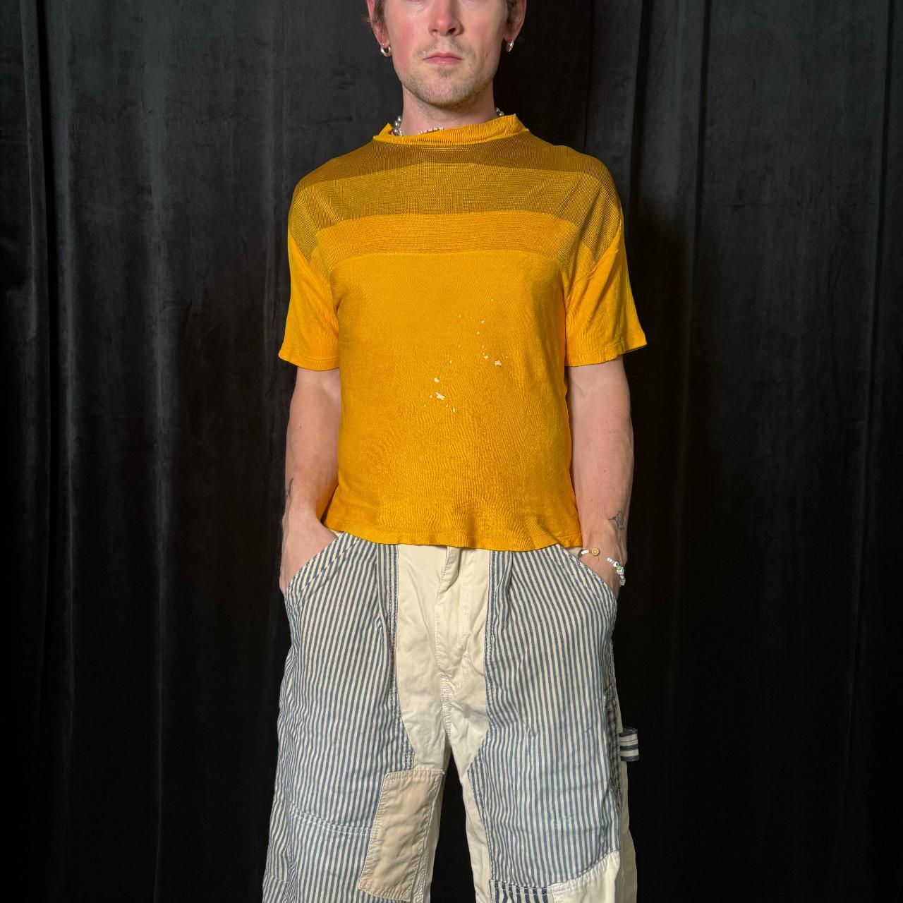 70s yellow gradient tee double lined, so the holes... - Depop