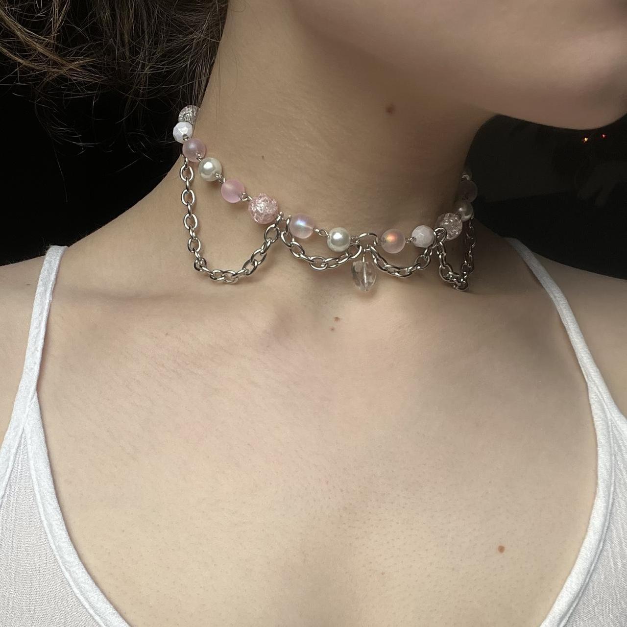 Shiny Pink Fairy Choker Necklace with chunky chain... - Depop