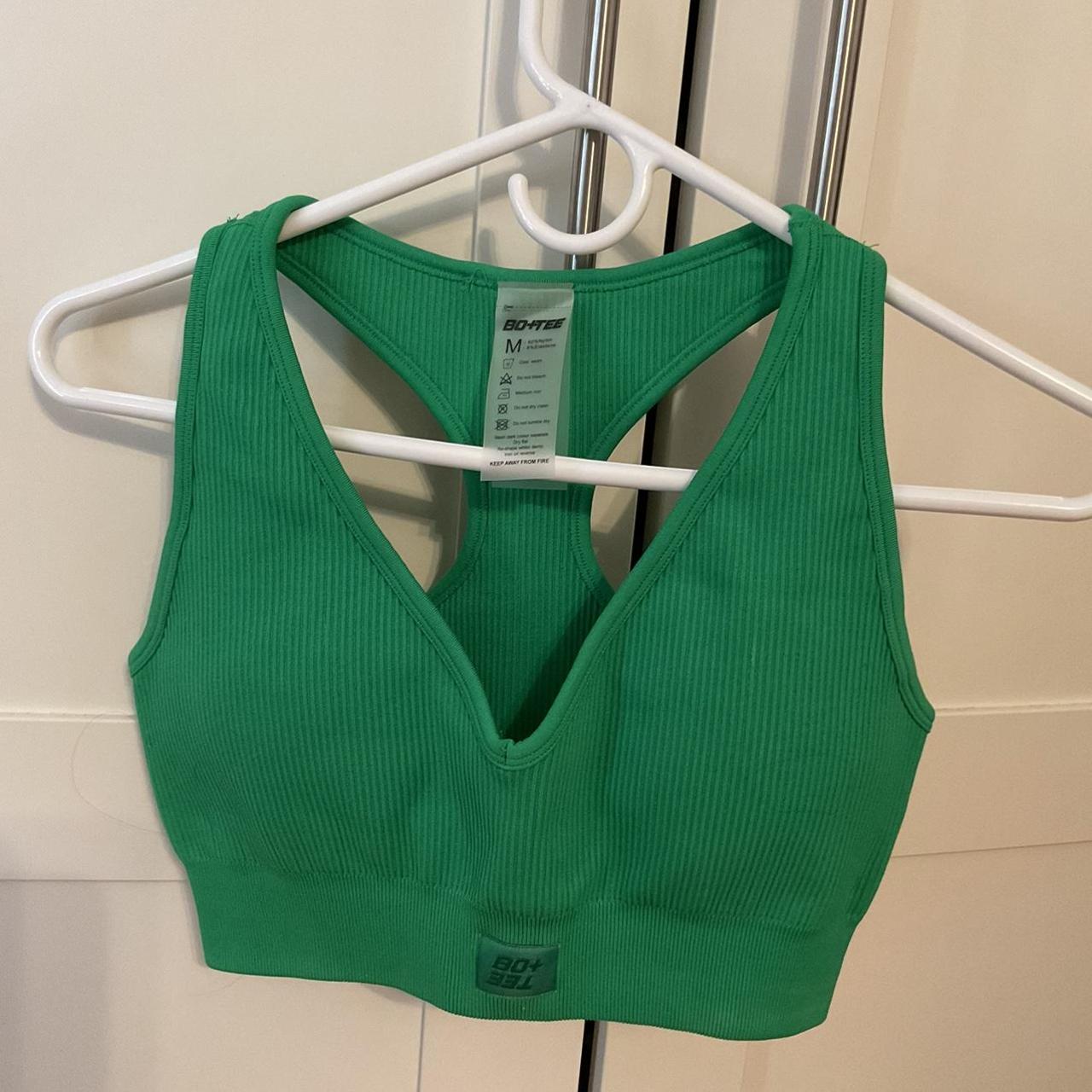 Bo+Tee green sports bra size small barely worn great - Depop