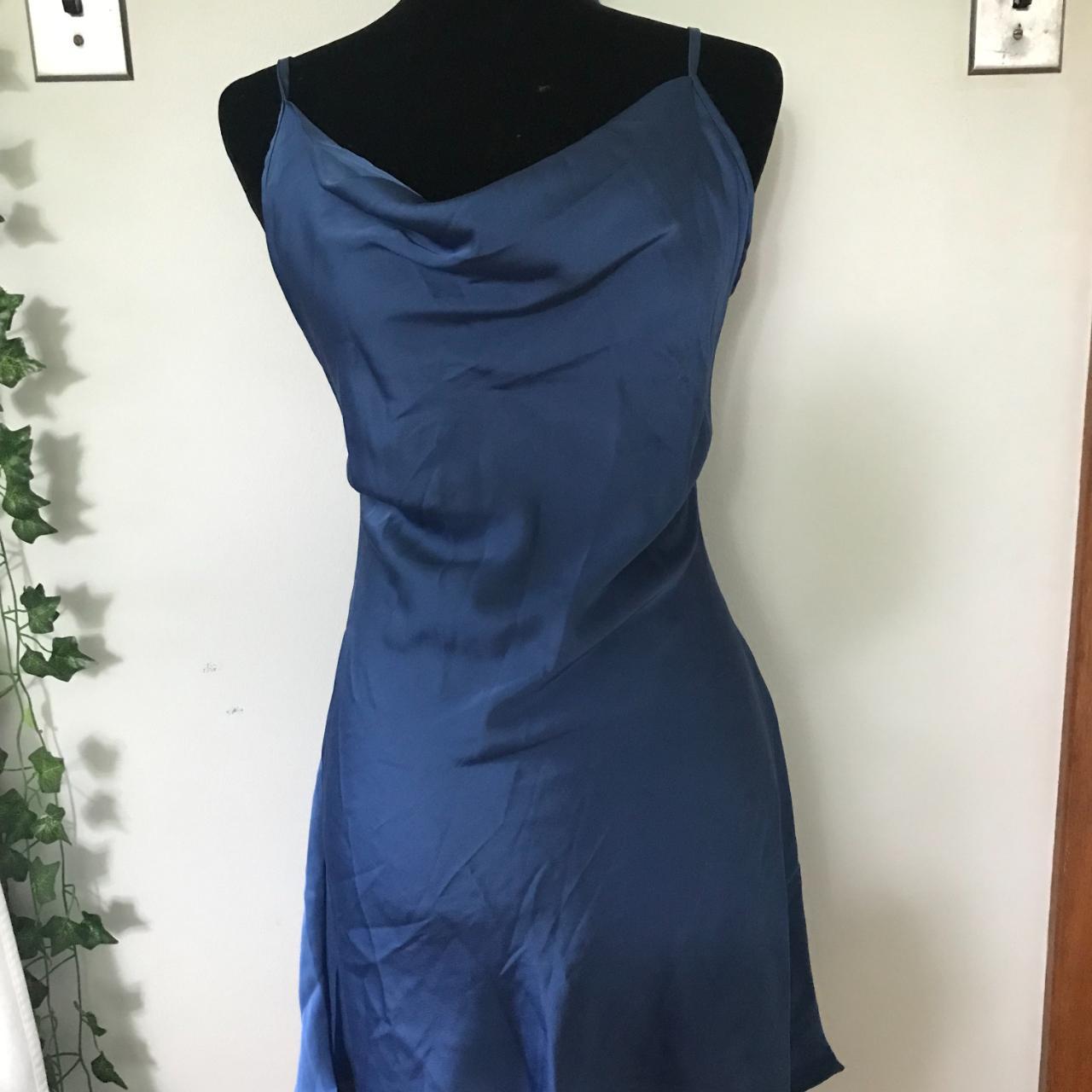 Small blue cowl-neck dress - Depop