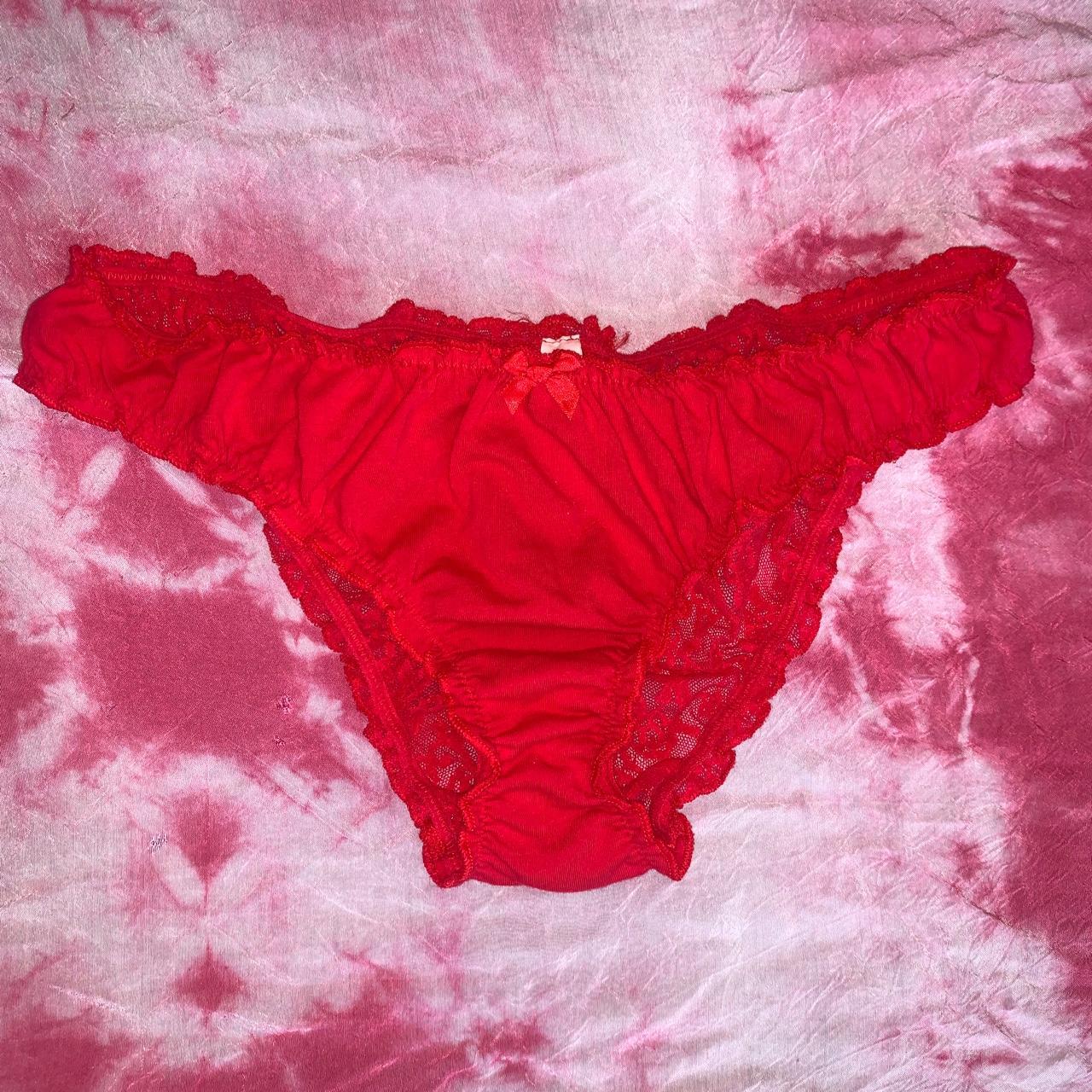 Red panties by Victoria's Secret with laced floral - Depop