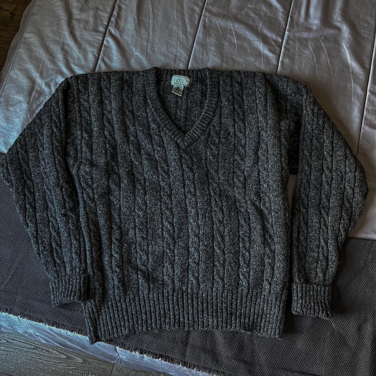 Old School Vintage Wool Sweater - Grey Grey V neck... - Depop