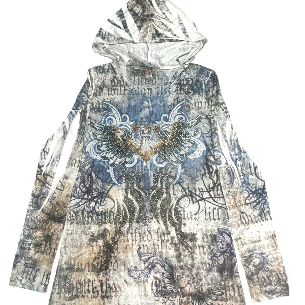 Affliction grunge hoodie with a unique design... - Depop