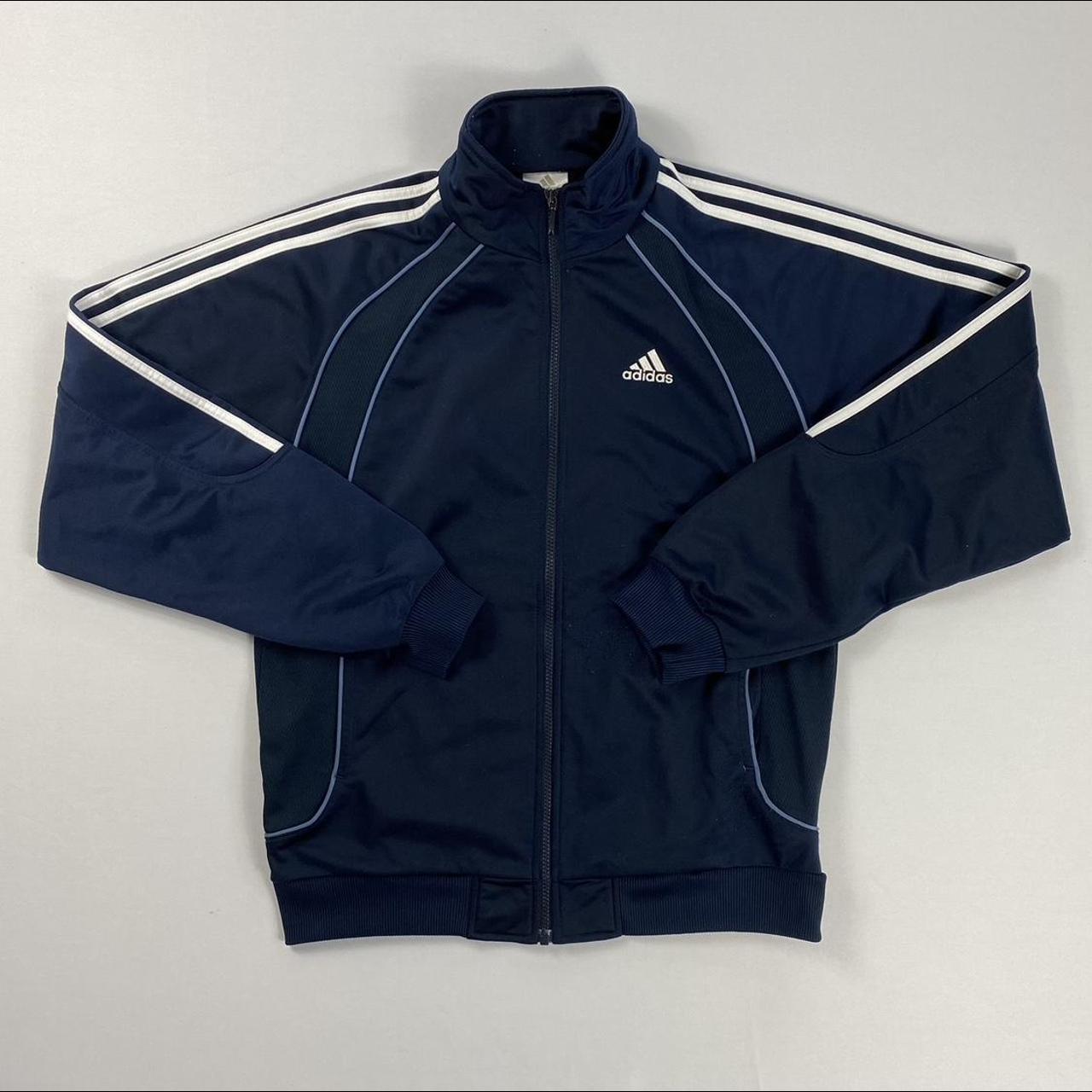 Adidas track jacket - navy/white - Size: M -... - Depop