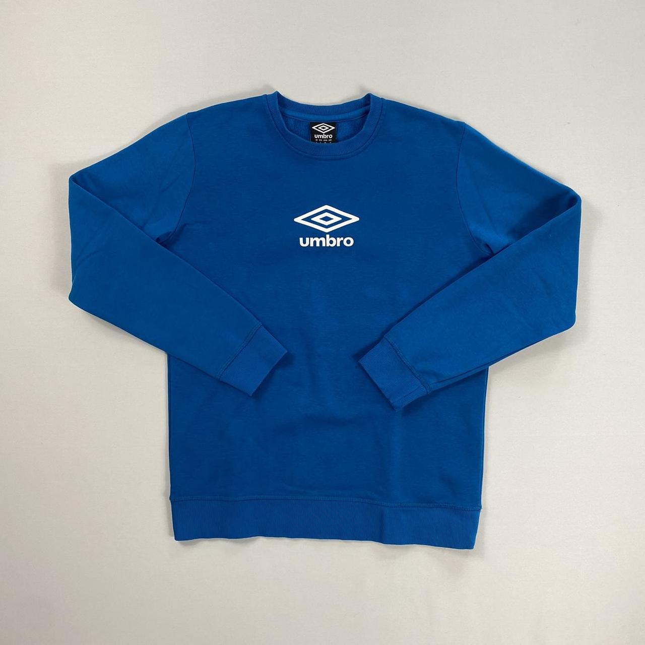 Umbro Men's Blue and White Jumper Depop