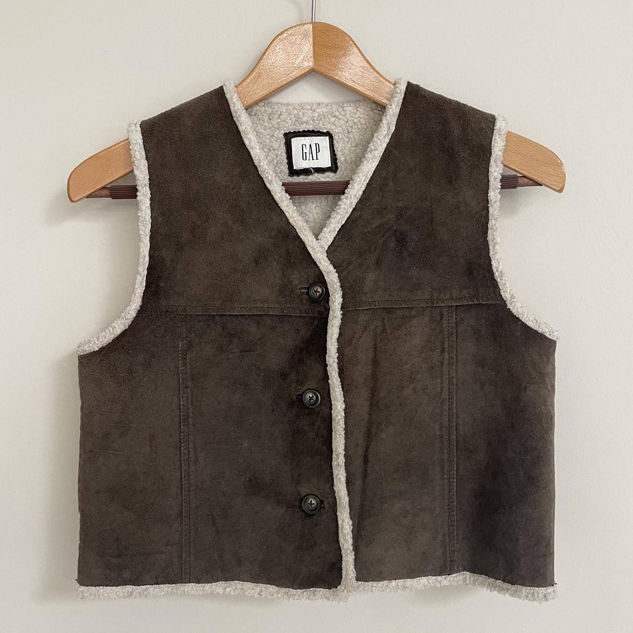 Shearling Wool Dark Brown Suede Gilet Vest Waistcoat... - Depop