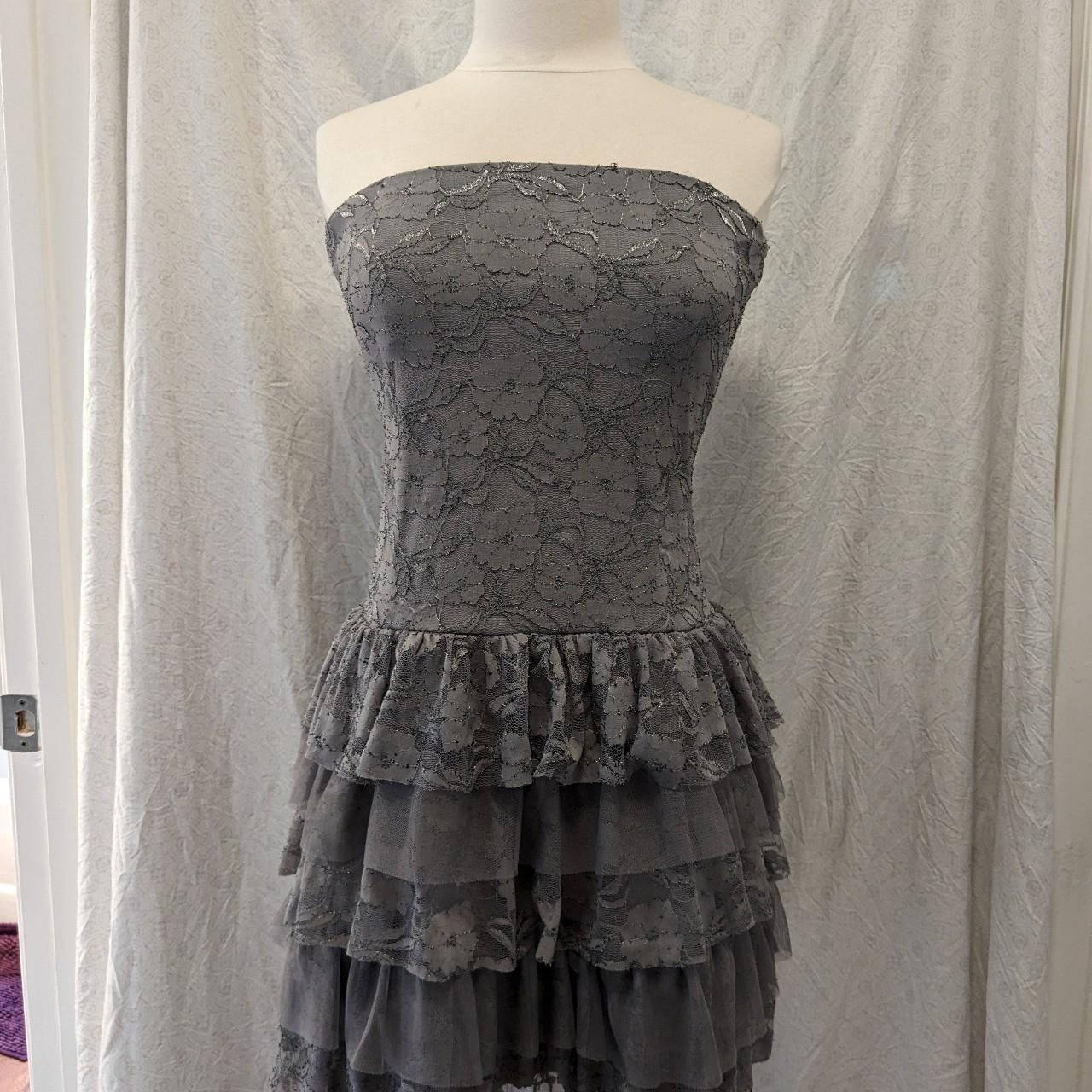 Vintage Lily Rose grey/gray strapless floral sparkly... - Depop