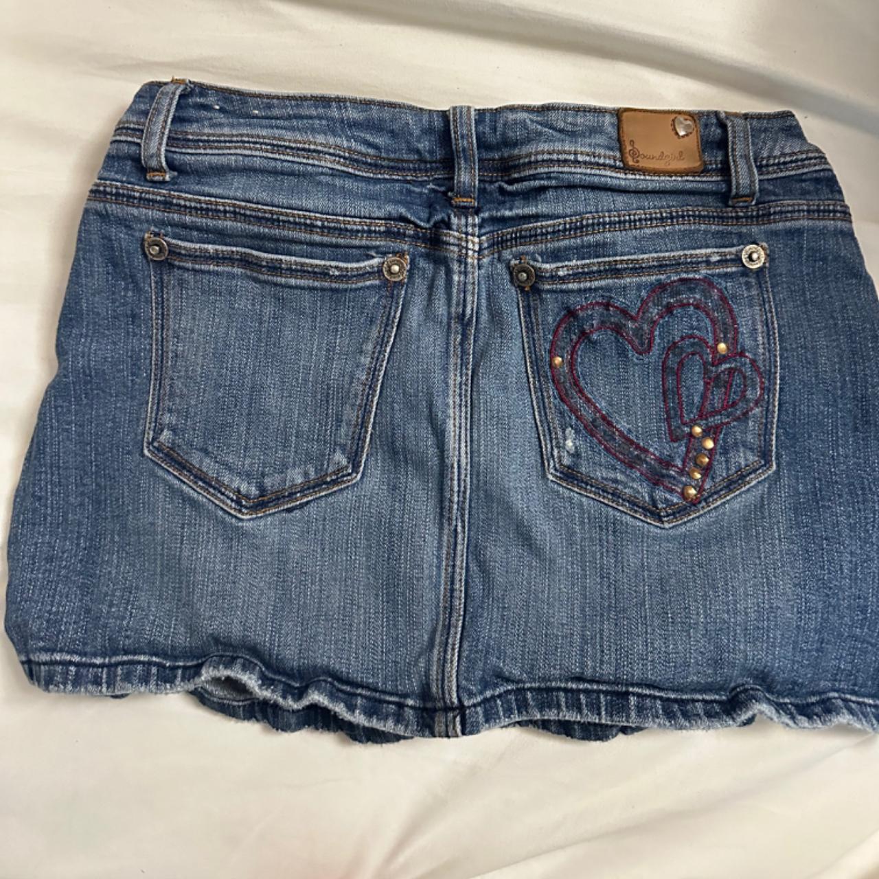 denim mini skirt with hearts denimskirt miniskirt... Depop