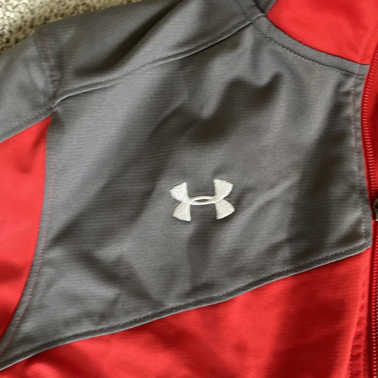 UnderArmor Small Track Jacket Red with grey accent... - Depop