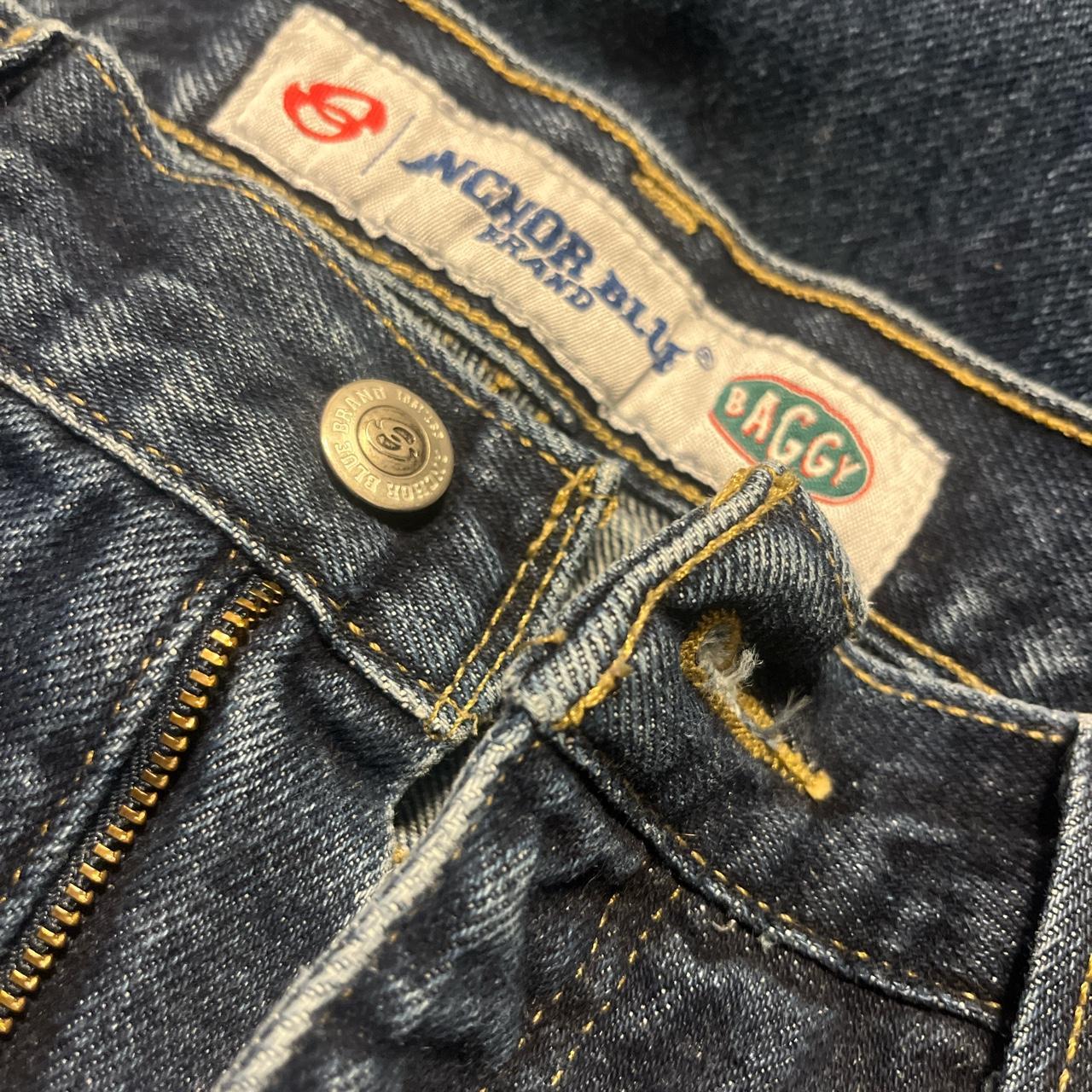 crazy vintage fire baggy anchor blue jeans... - Depop