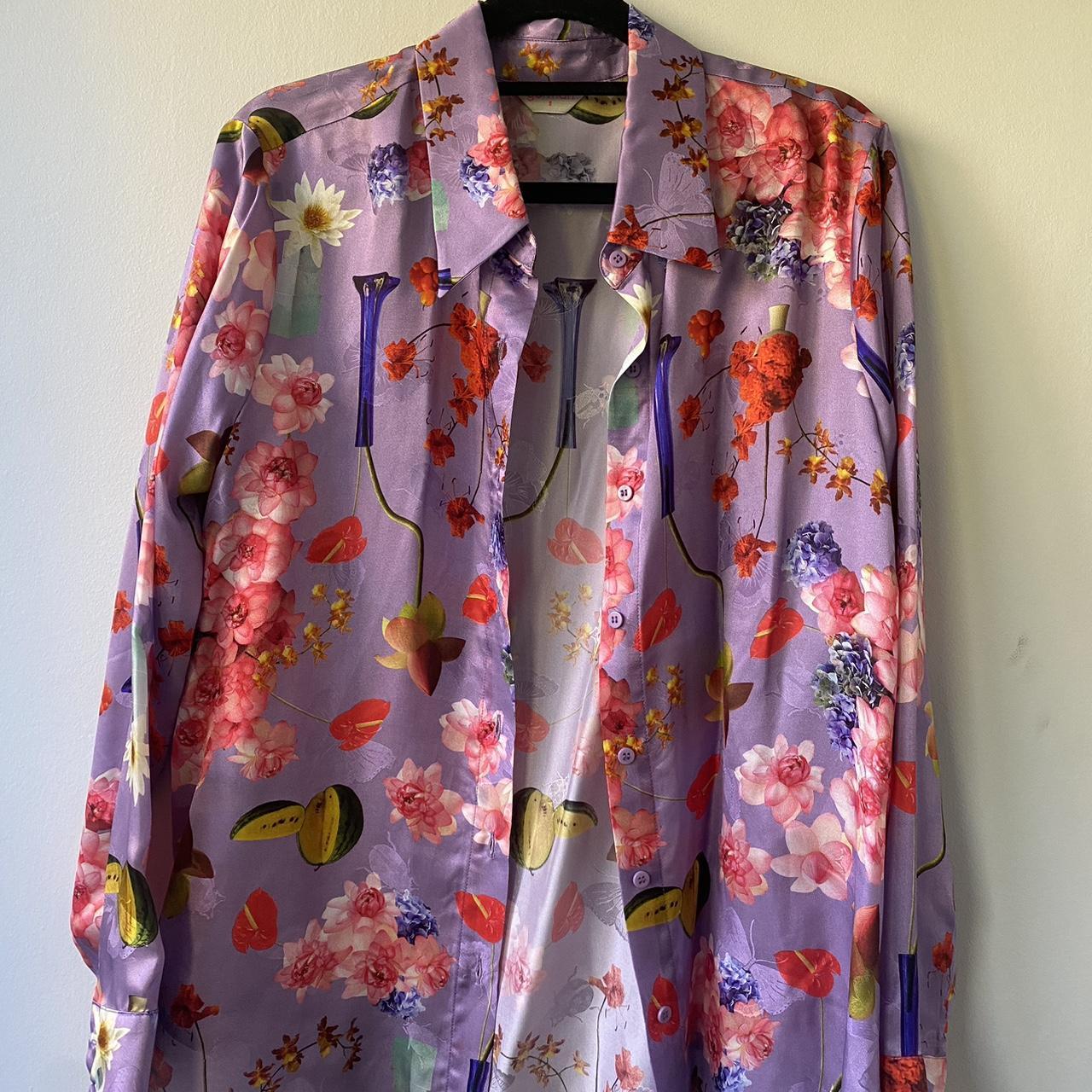 Gorman silk blend Hattie print collared shirt size... - Depop