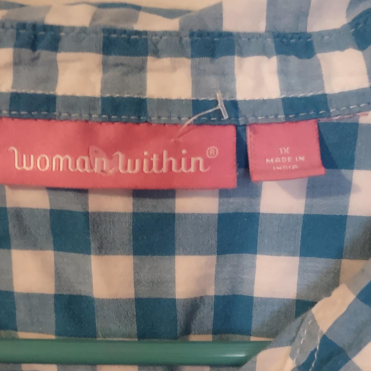 blue and white gingham button down shirt from Woman... - Depop