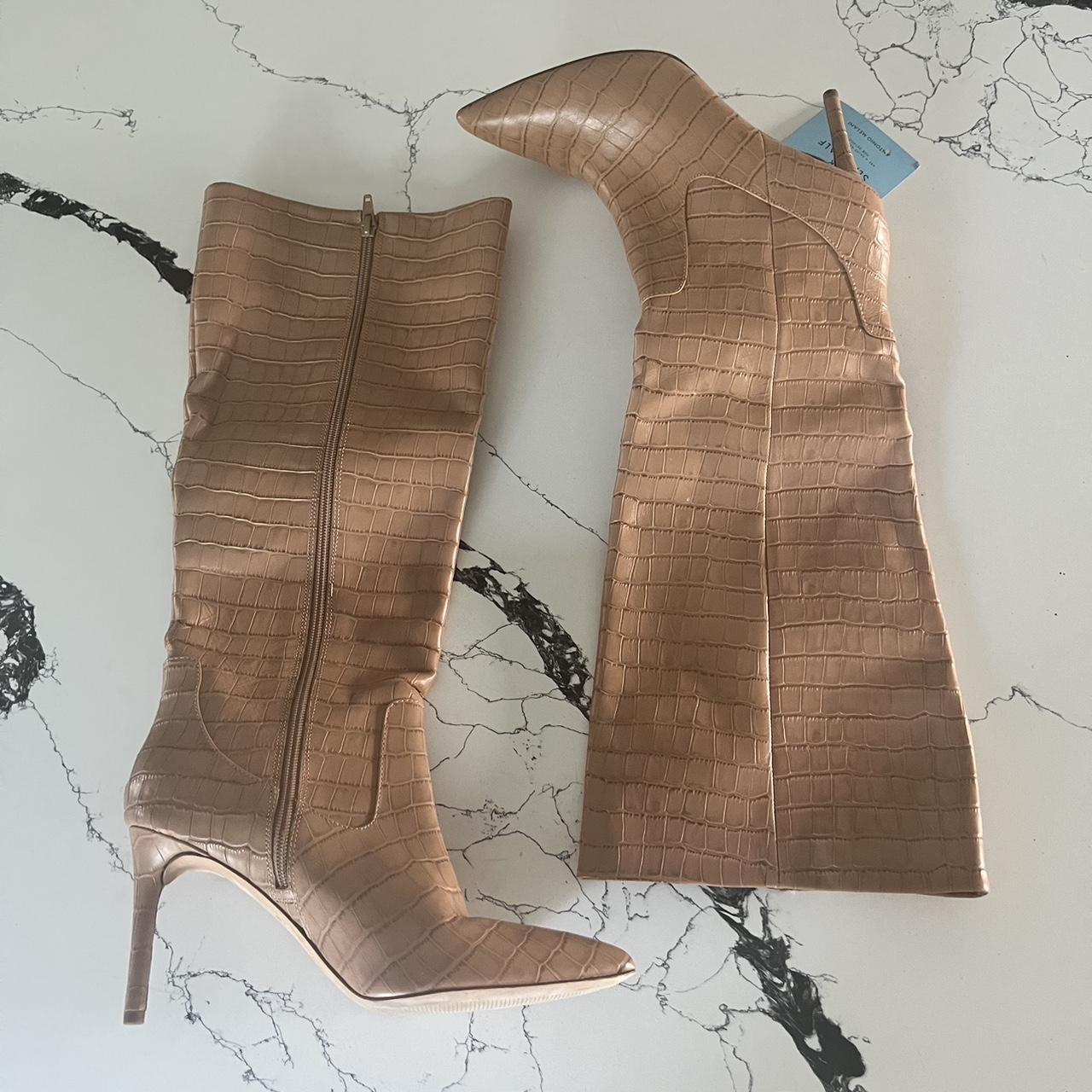 Antonio Melani tan crocodile wide calf boots. Barely. Depop