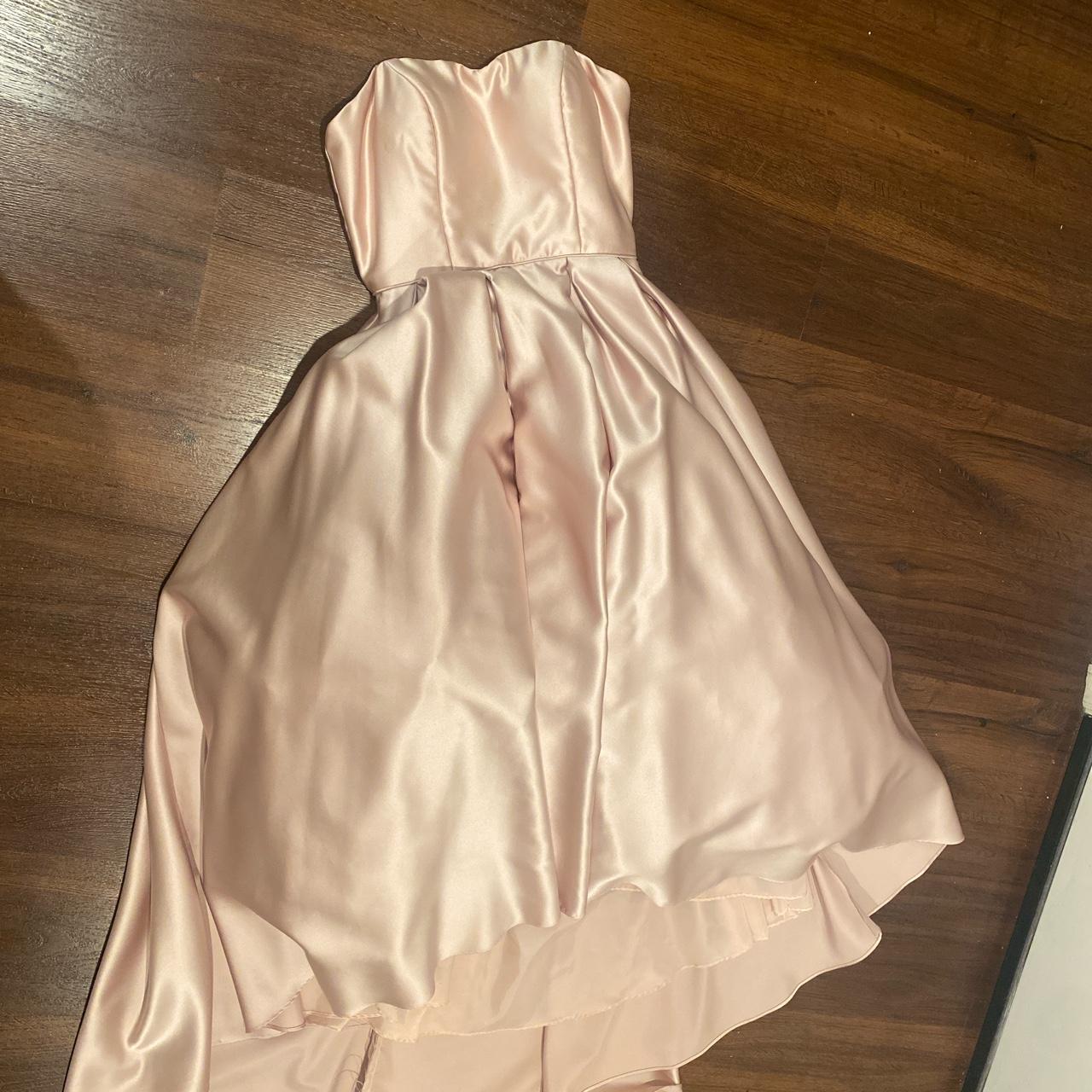 blush pink beautiful long strapless satin poofy,... Depop