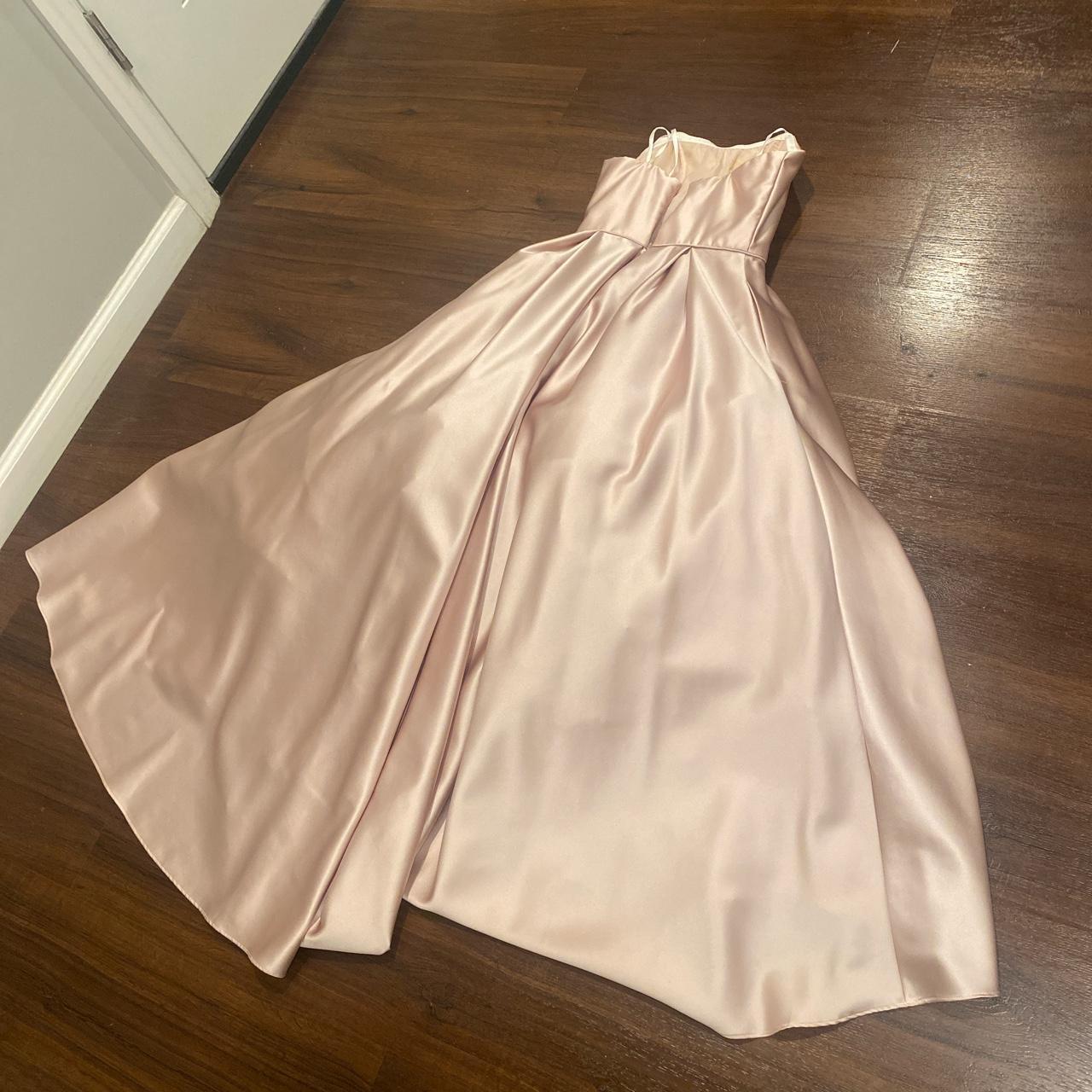 blush pink beautiful long strapless satin poofy,... Depop