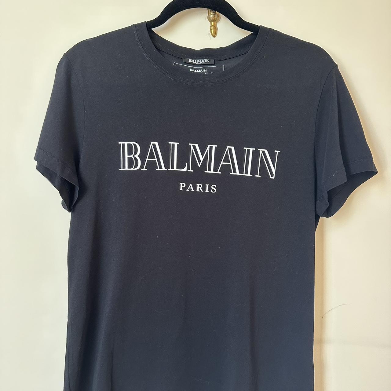 Balmain logo print cotton T-Shirt Purchased on... - Depop