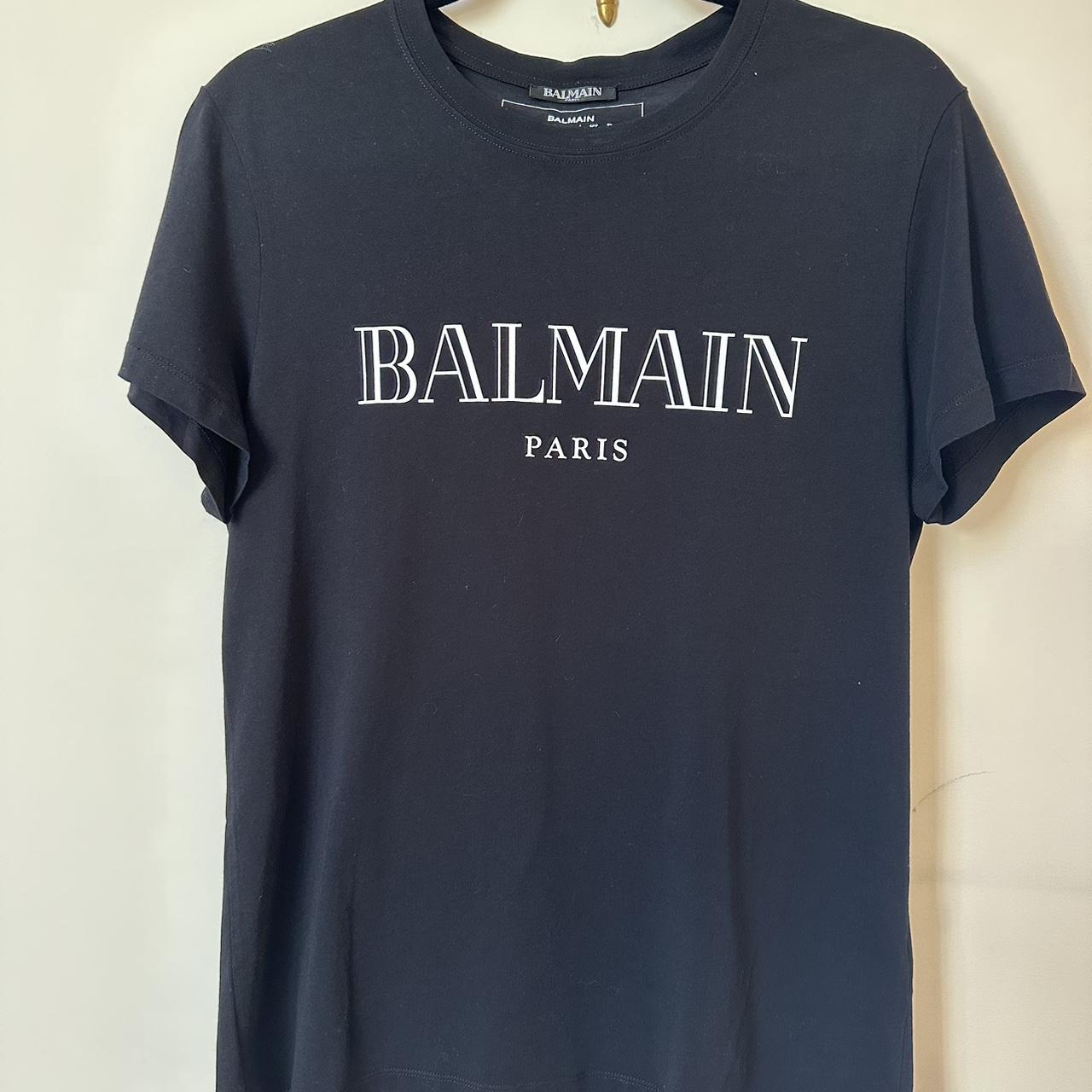 Balmain logo print cotton T-Shirt Purchased on... - Depop